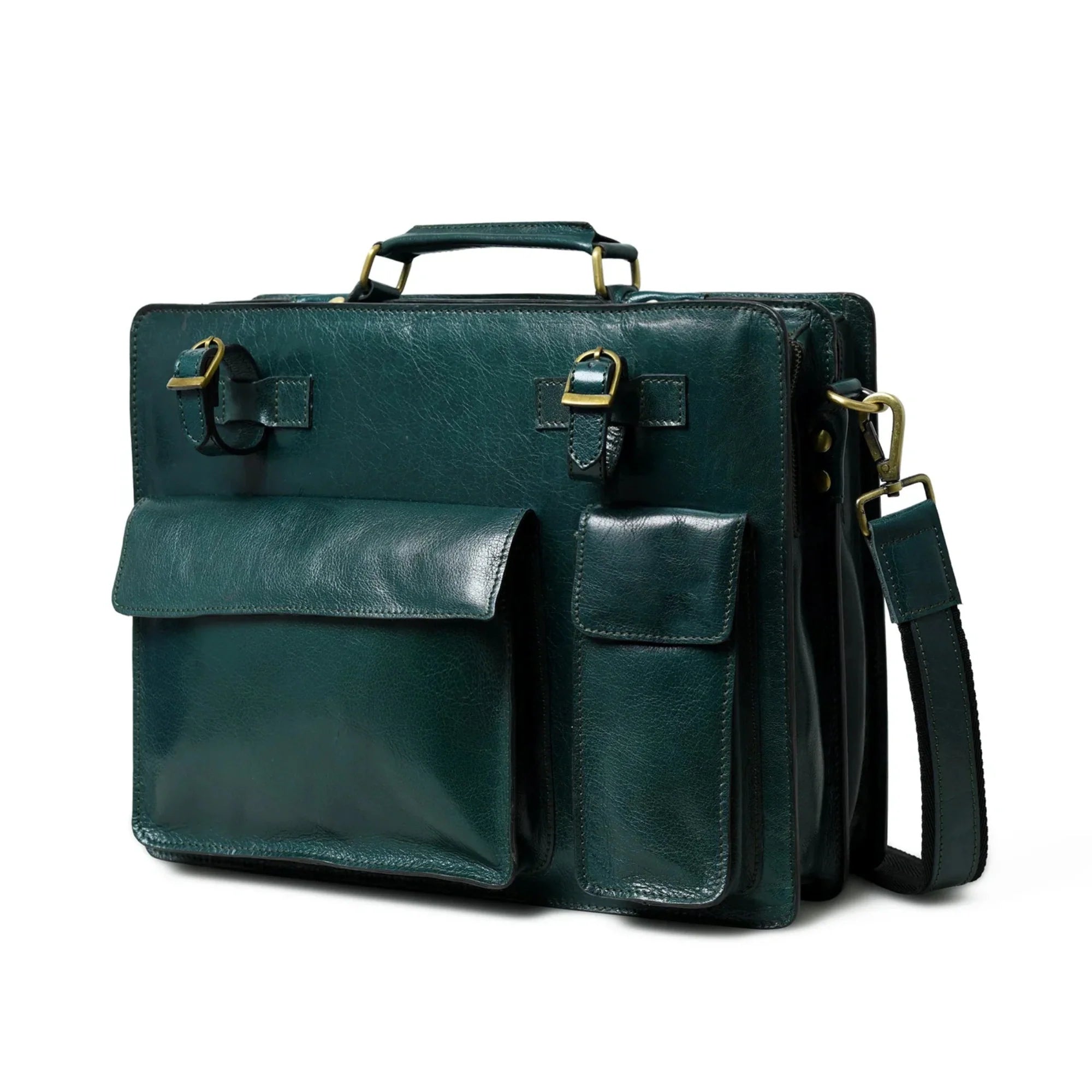 Kai Full Grain Leather Briefcase - Dark Green