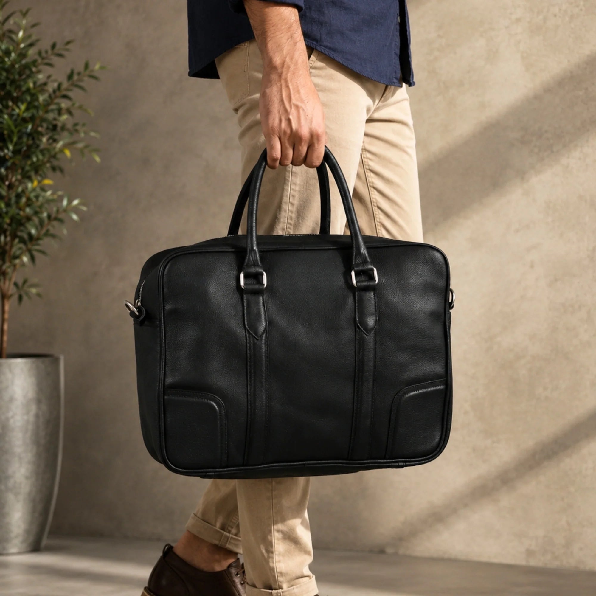 Royal Black Leather Briefcase