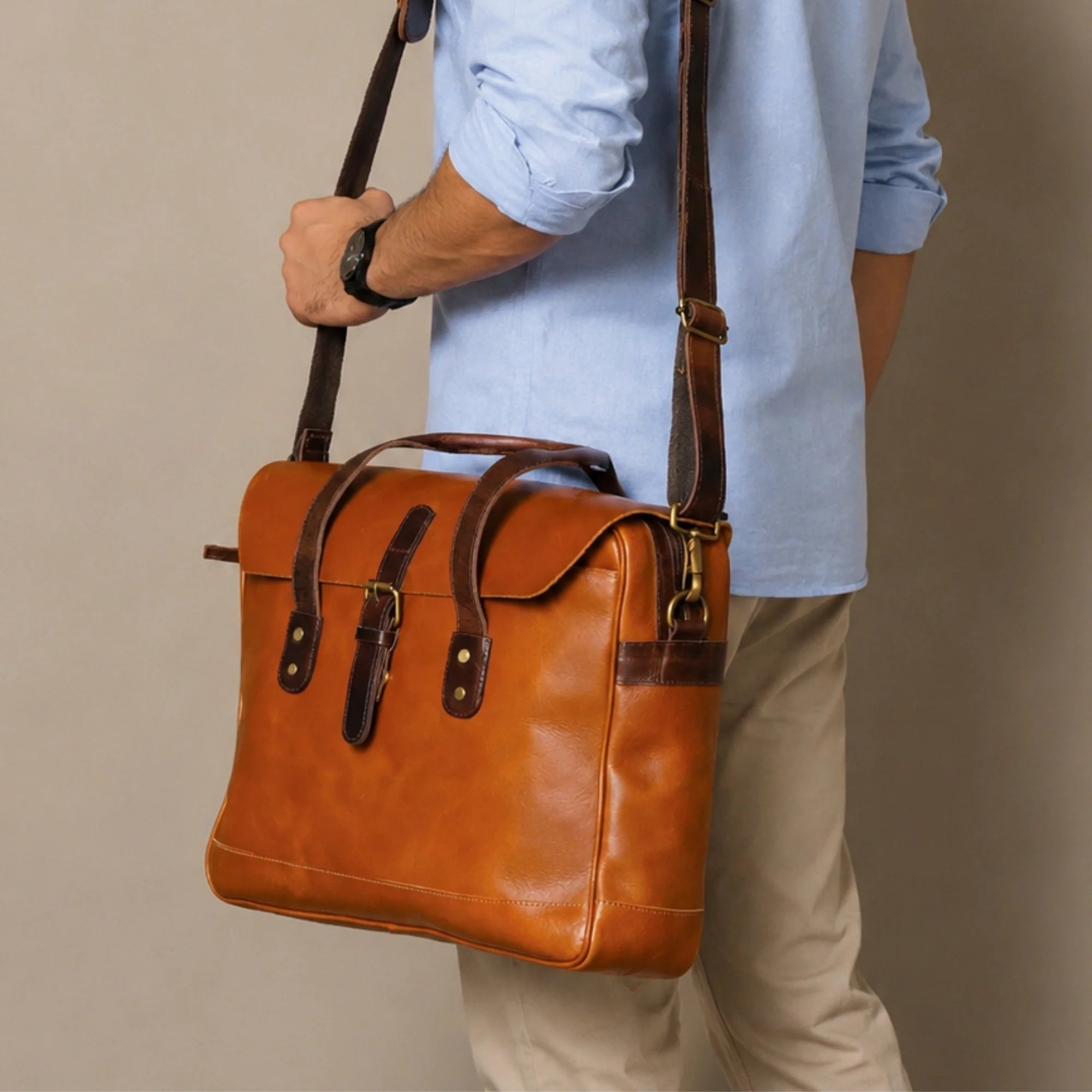 Light Brown Leather Briefcase