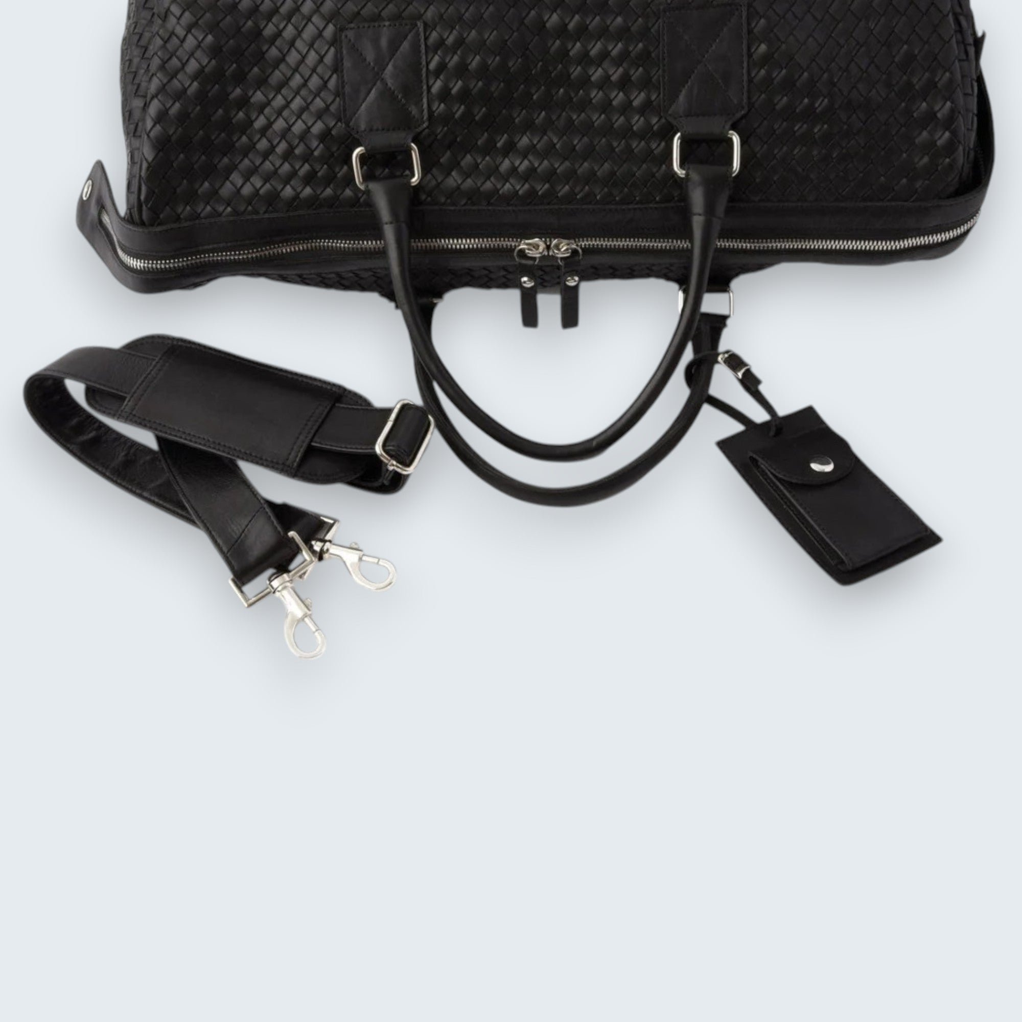 Zodiac Abra Woven Leather Duffle Bag Black