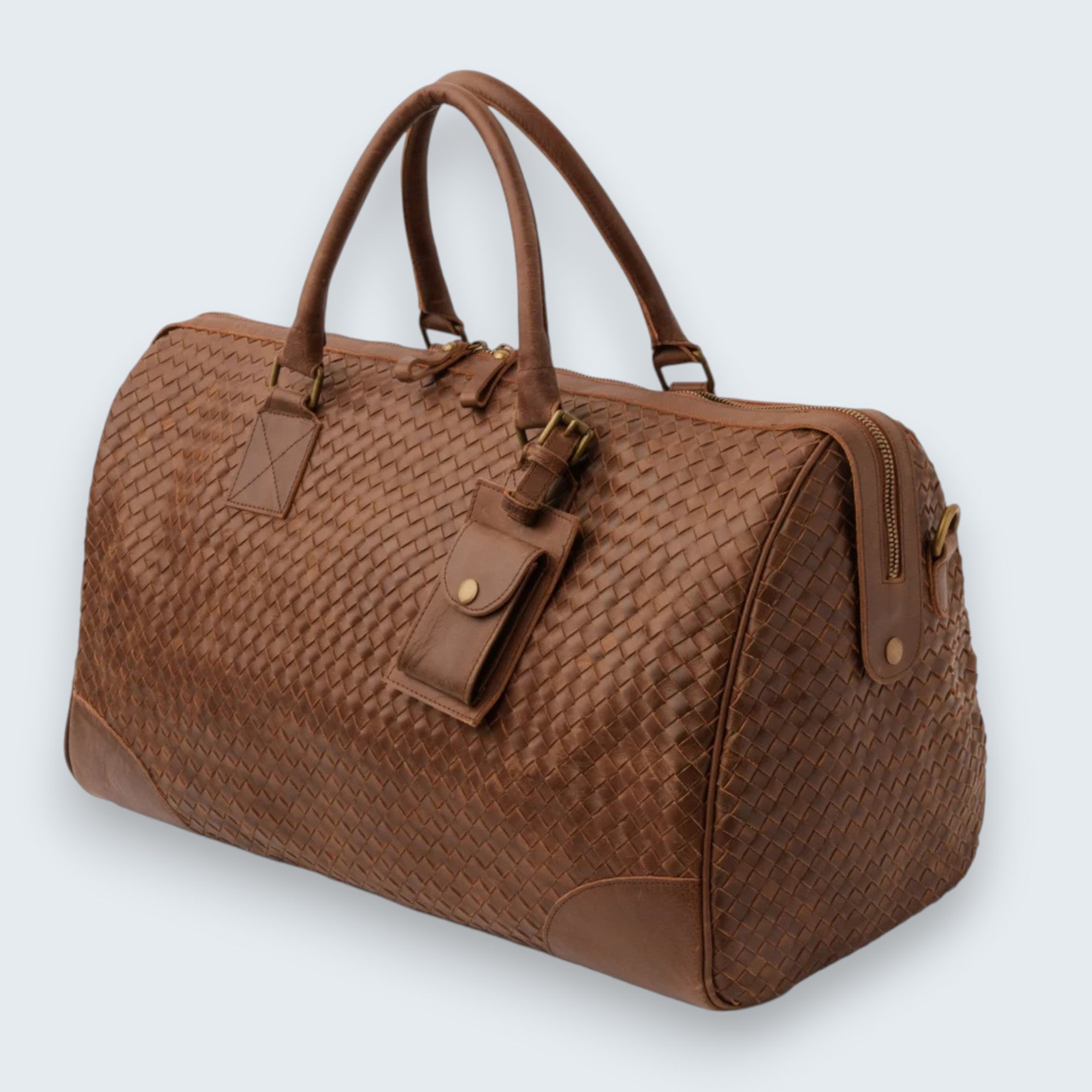 Zodiac Abra Woven Leather Duffle Bag Brown