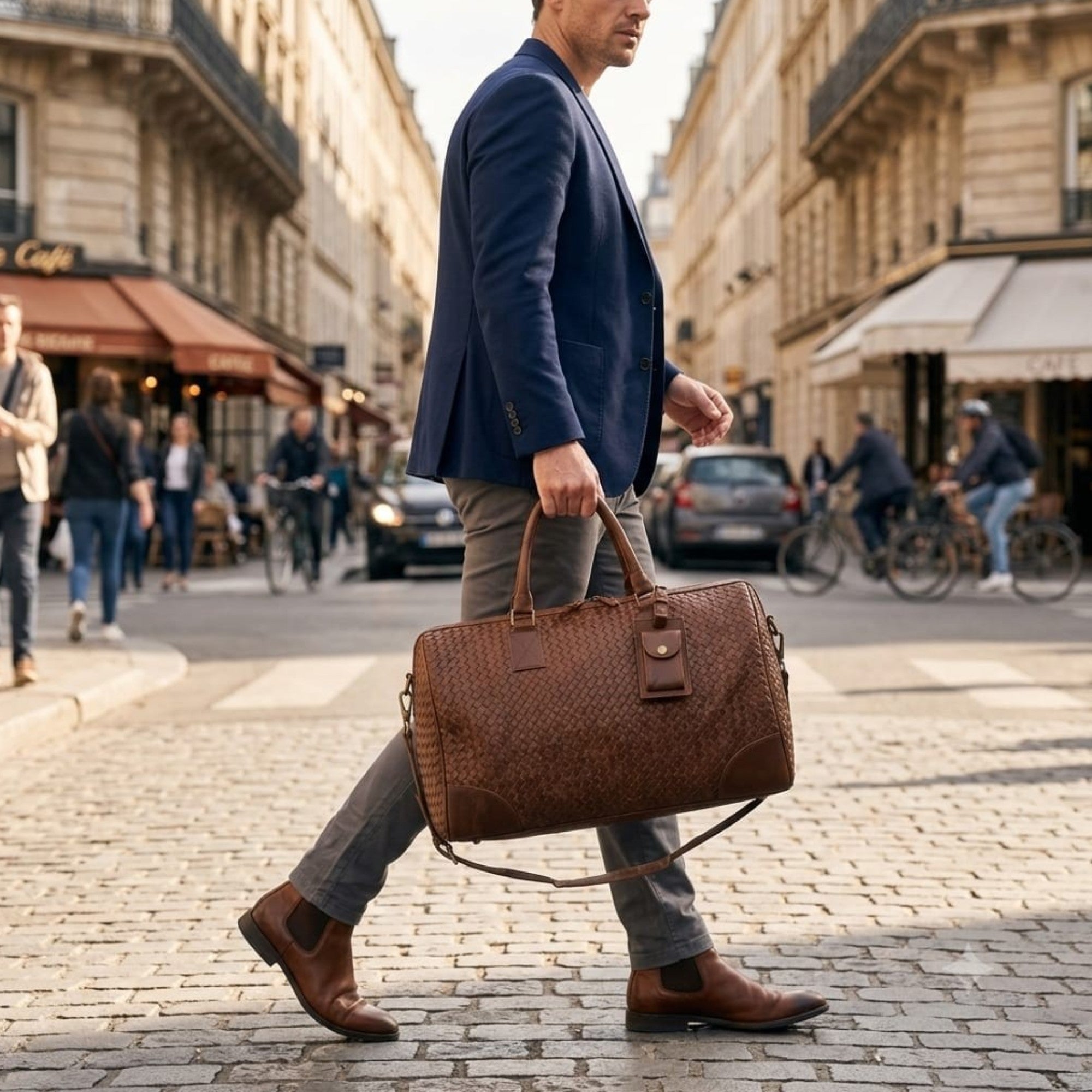 Zodiac Abra Woven Leather Duffle Bag Brown