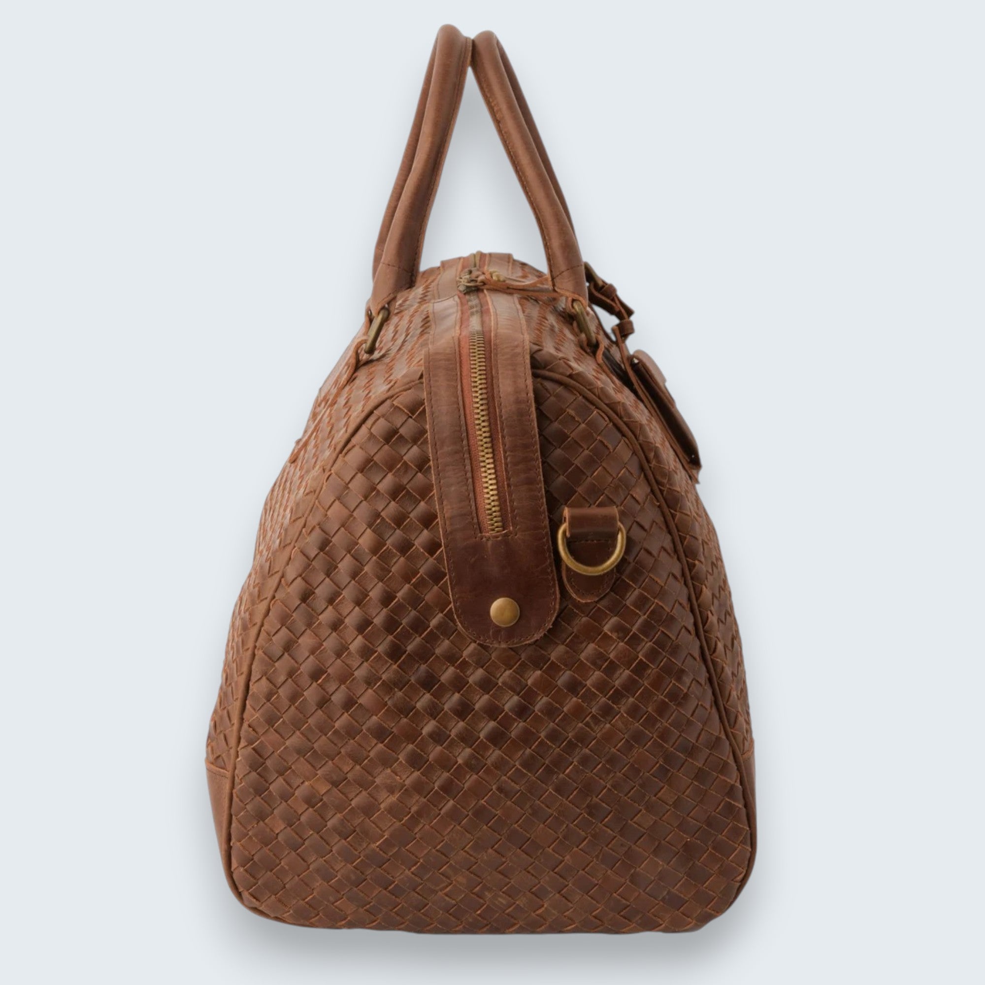Zodiac Abra Woven Leather Duffle Bag Brown