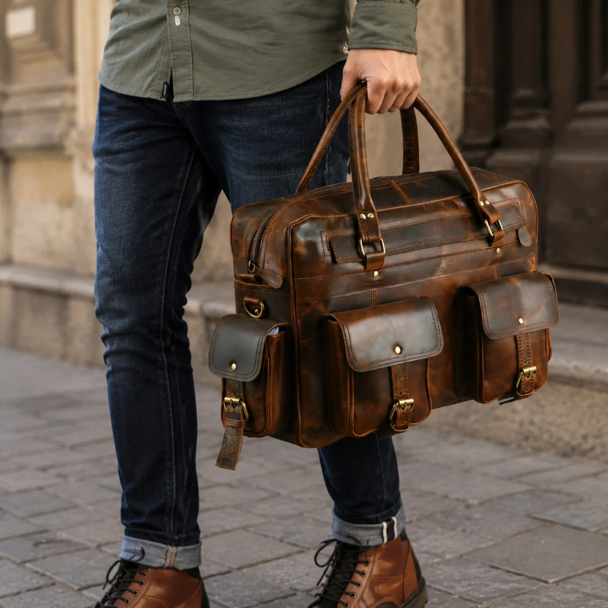 Aster Full Grain Leather Travel Briefcase