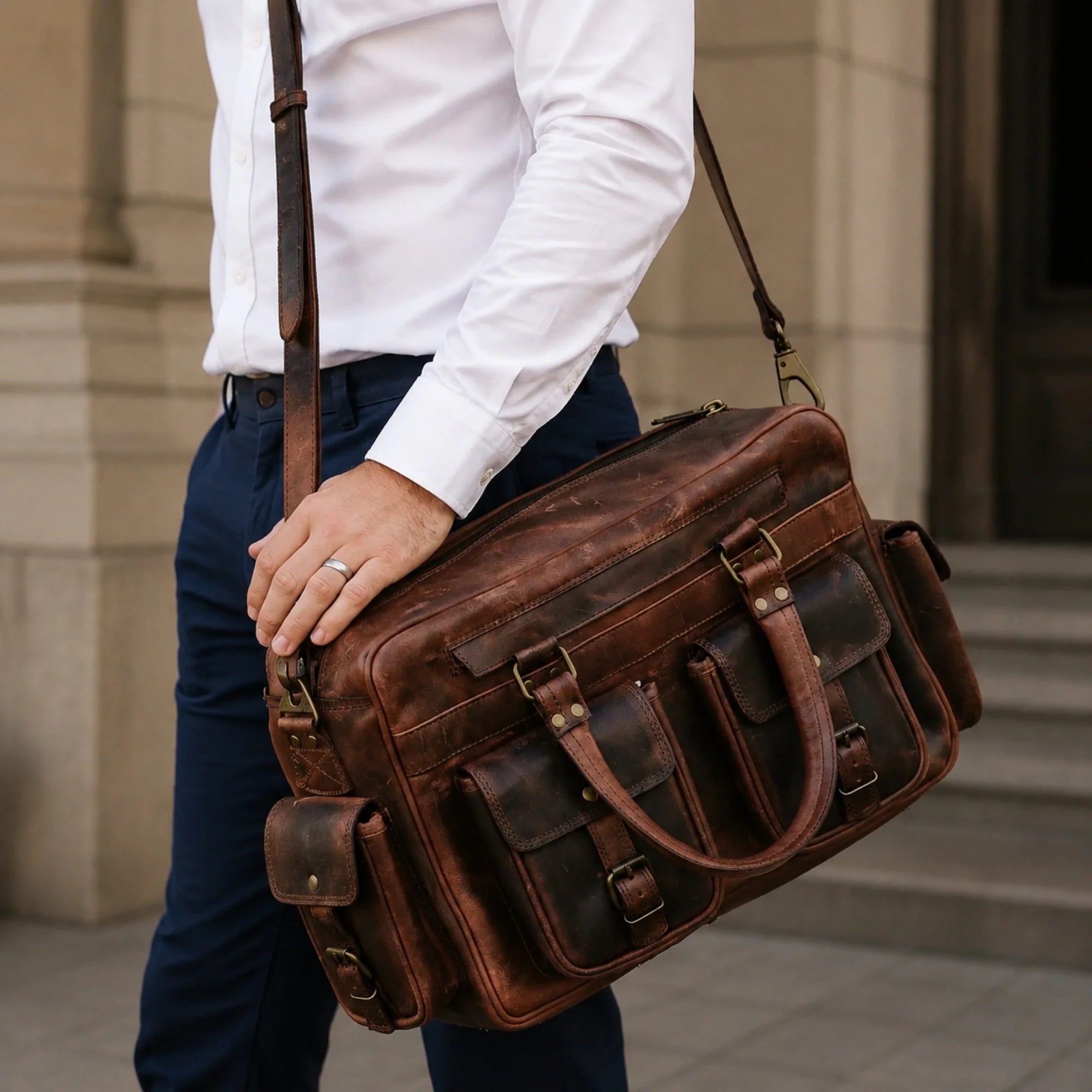 Brown Full Grain Leather Briefcase