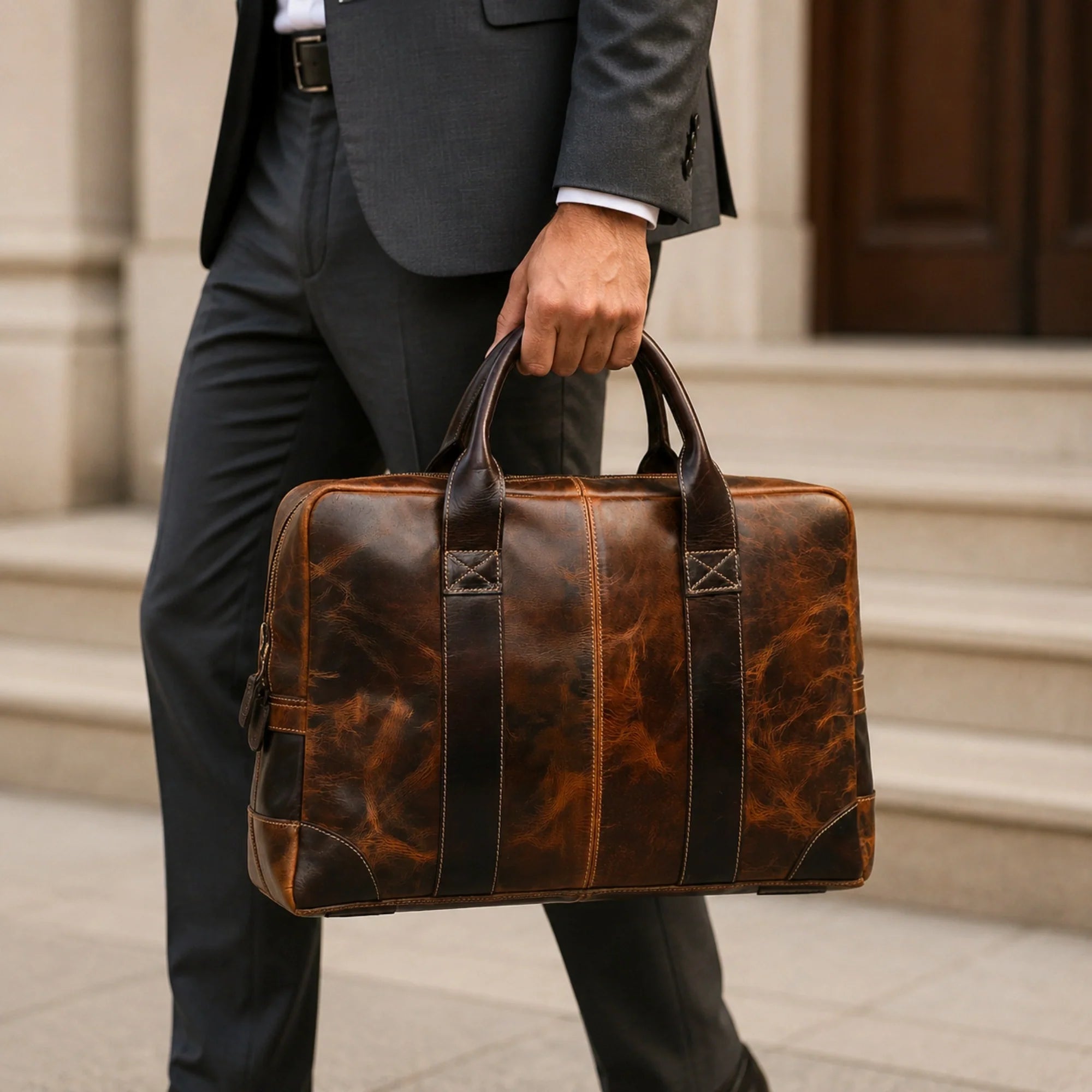 Colby Full grain Leather Briefcase - Brown