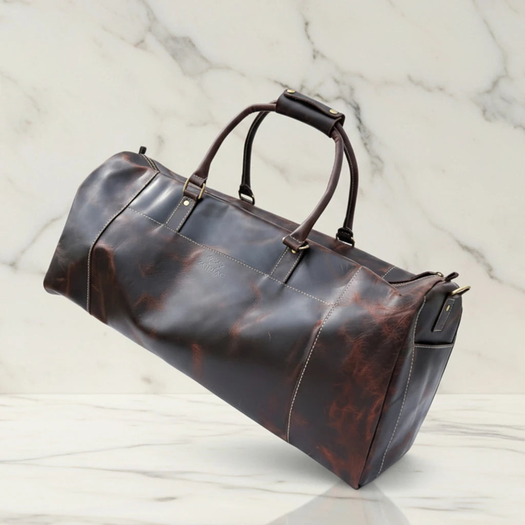 Zodiac Full Grain Leather Duffle Bag with Shoe Compartment