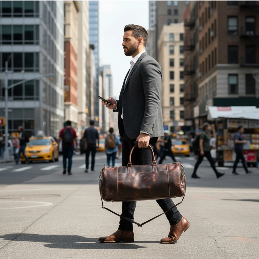 Zodiac Full Grain Leather Duffle Bag with Shoe Compartment