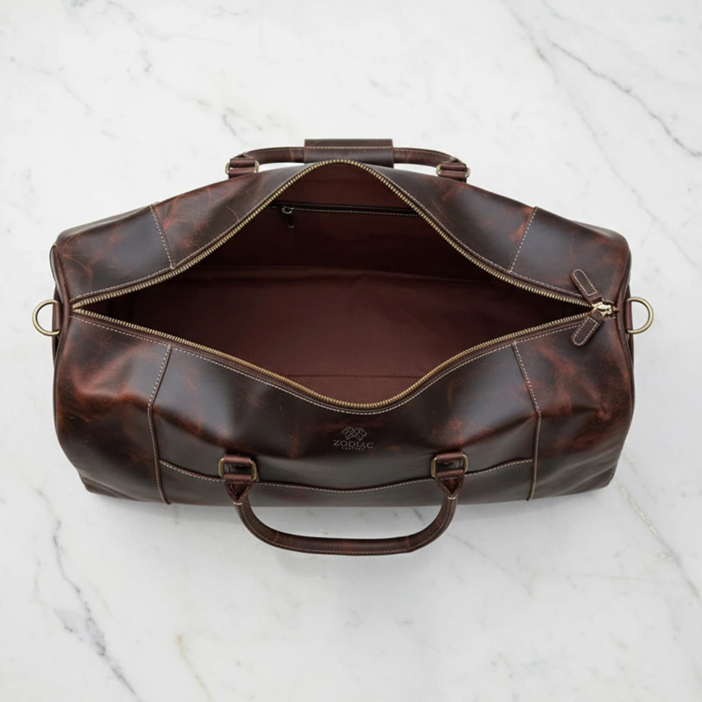 Zodiac Full Grain Leather Duffle Bag with Shoe Compartment