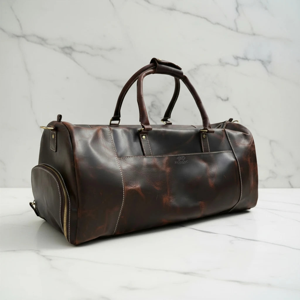Zodiac Full Grain Leather Duffle Bag with Shoe Compartment