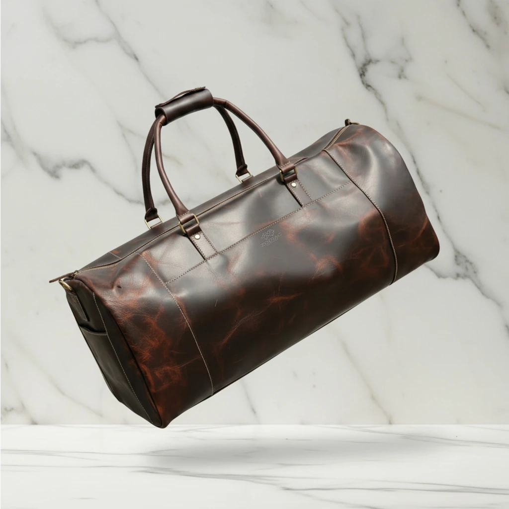 Zodiac Full Grain Leather Duffle Bag with Shoe Compartment