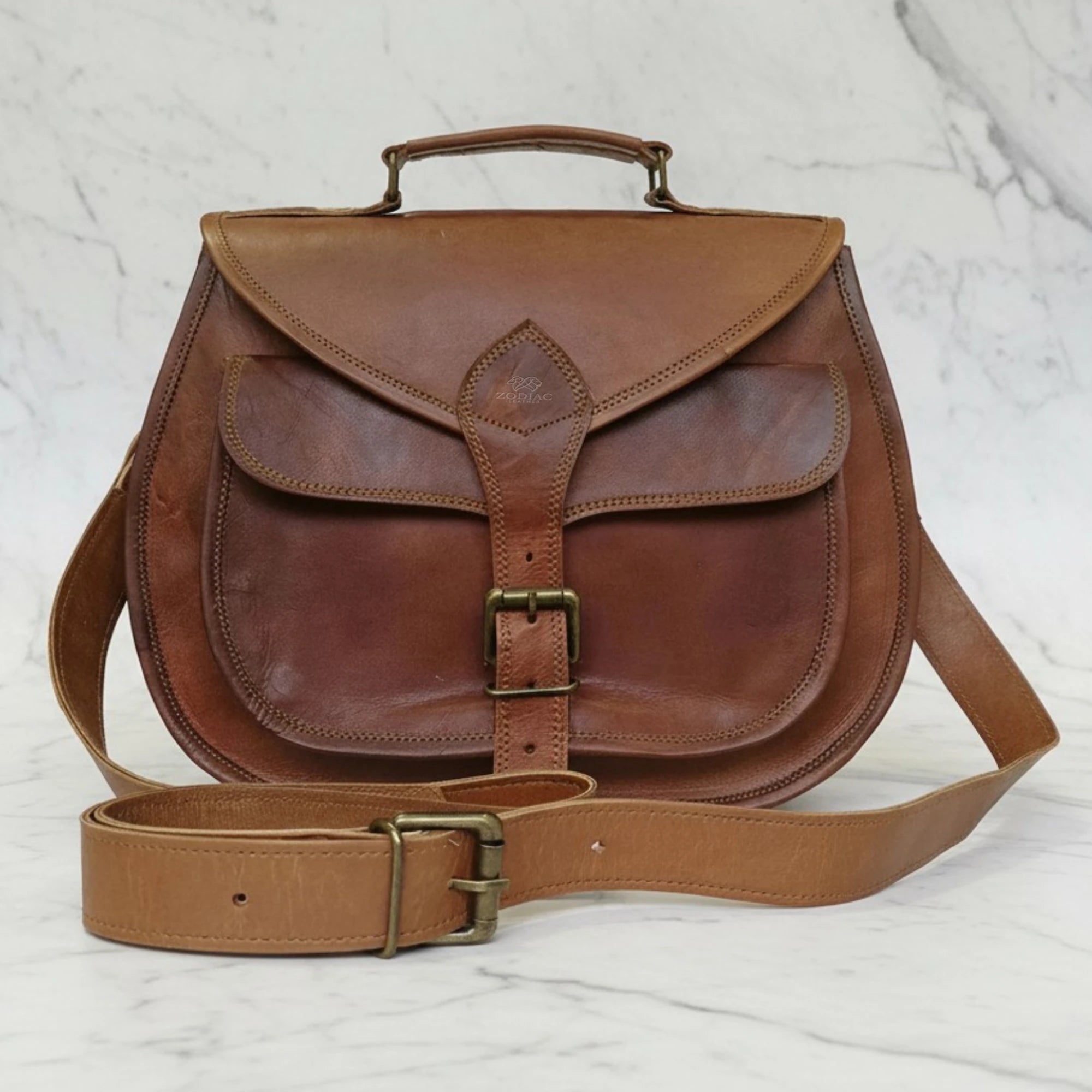 Zodiac Laelia Genuine Leather Satchel Bag Brown