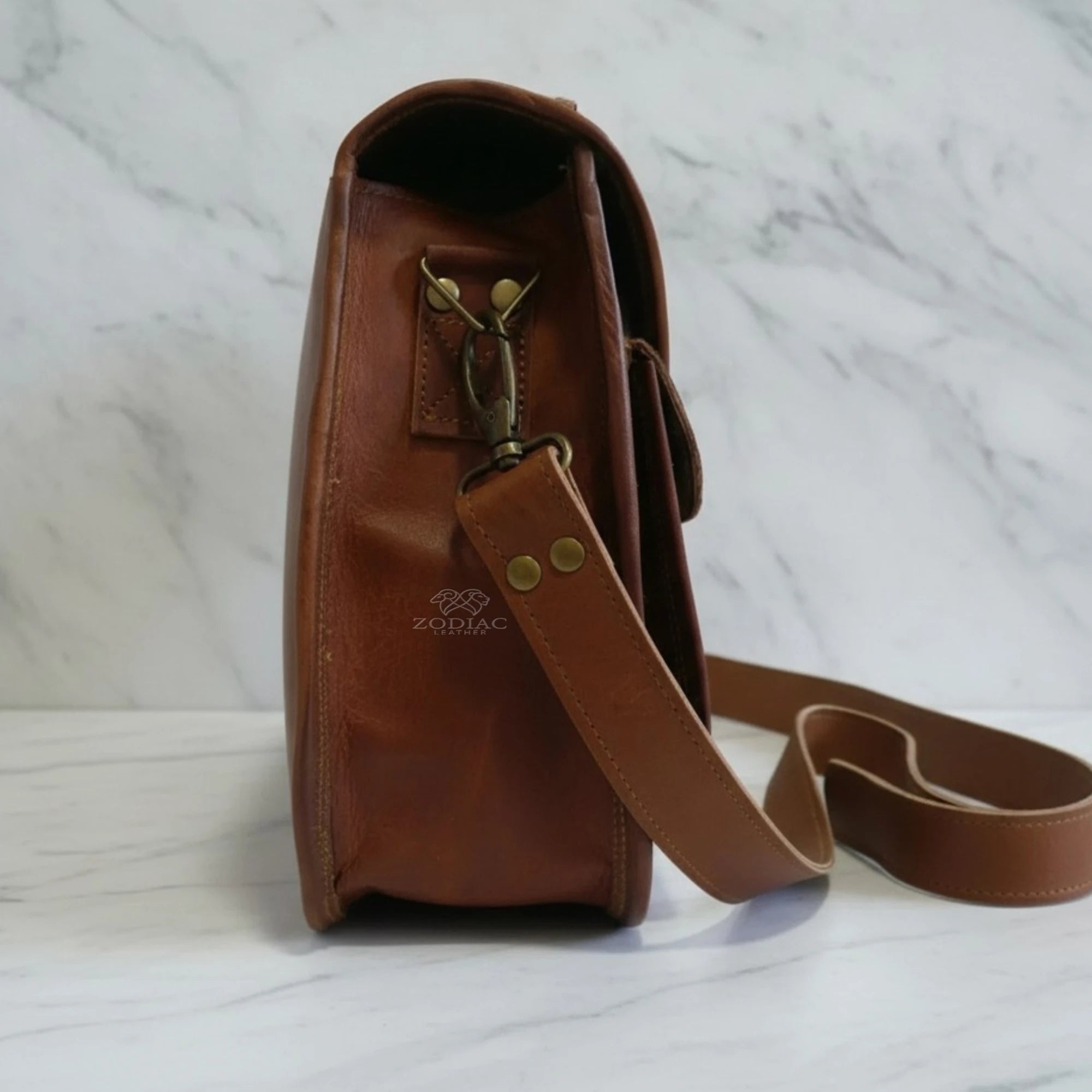 Zodiac Laelia Genuine Leather Satchel Bag Brown