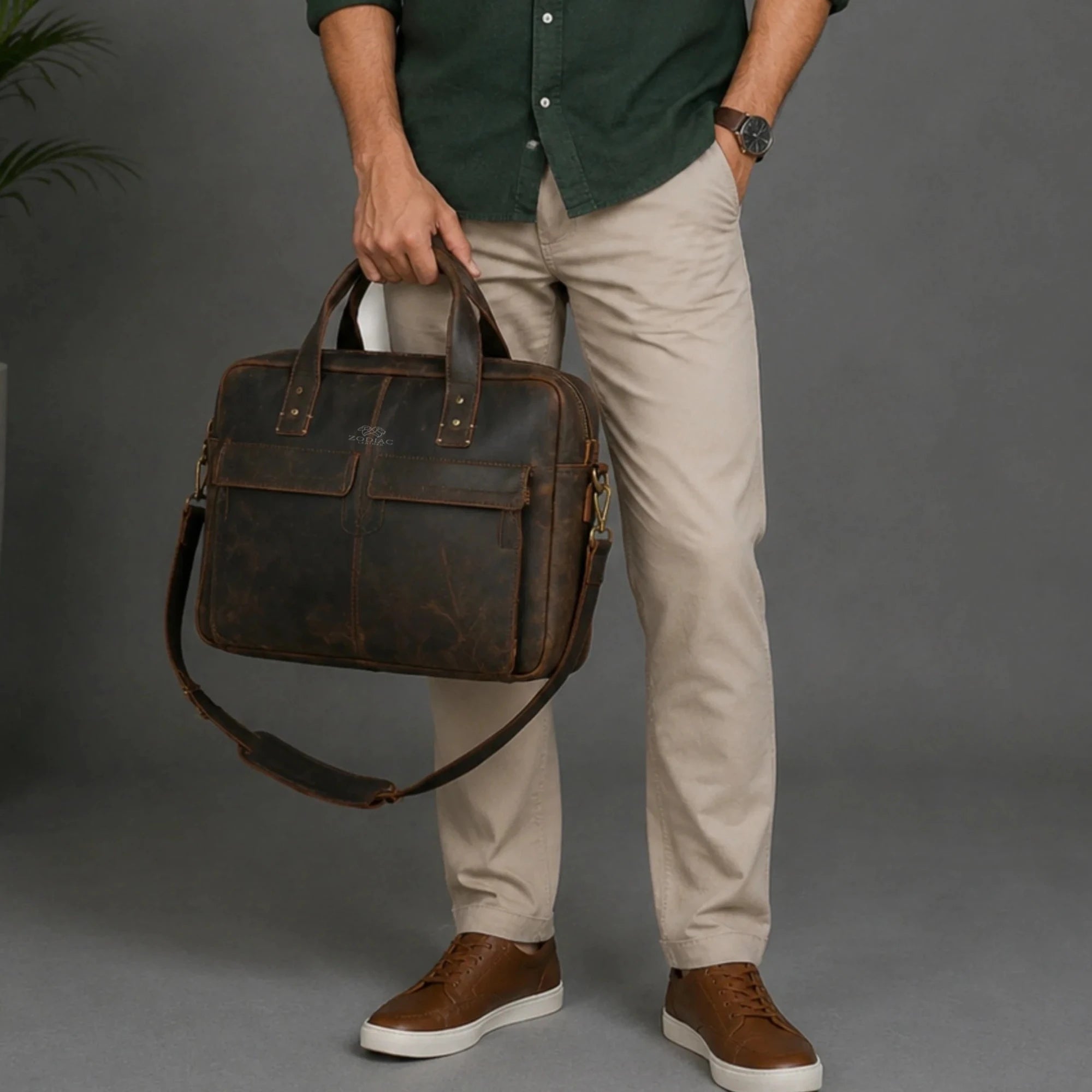 Zodiac Kevin Buffalo Leather Briefcase