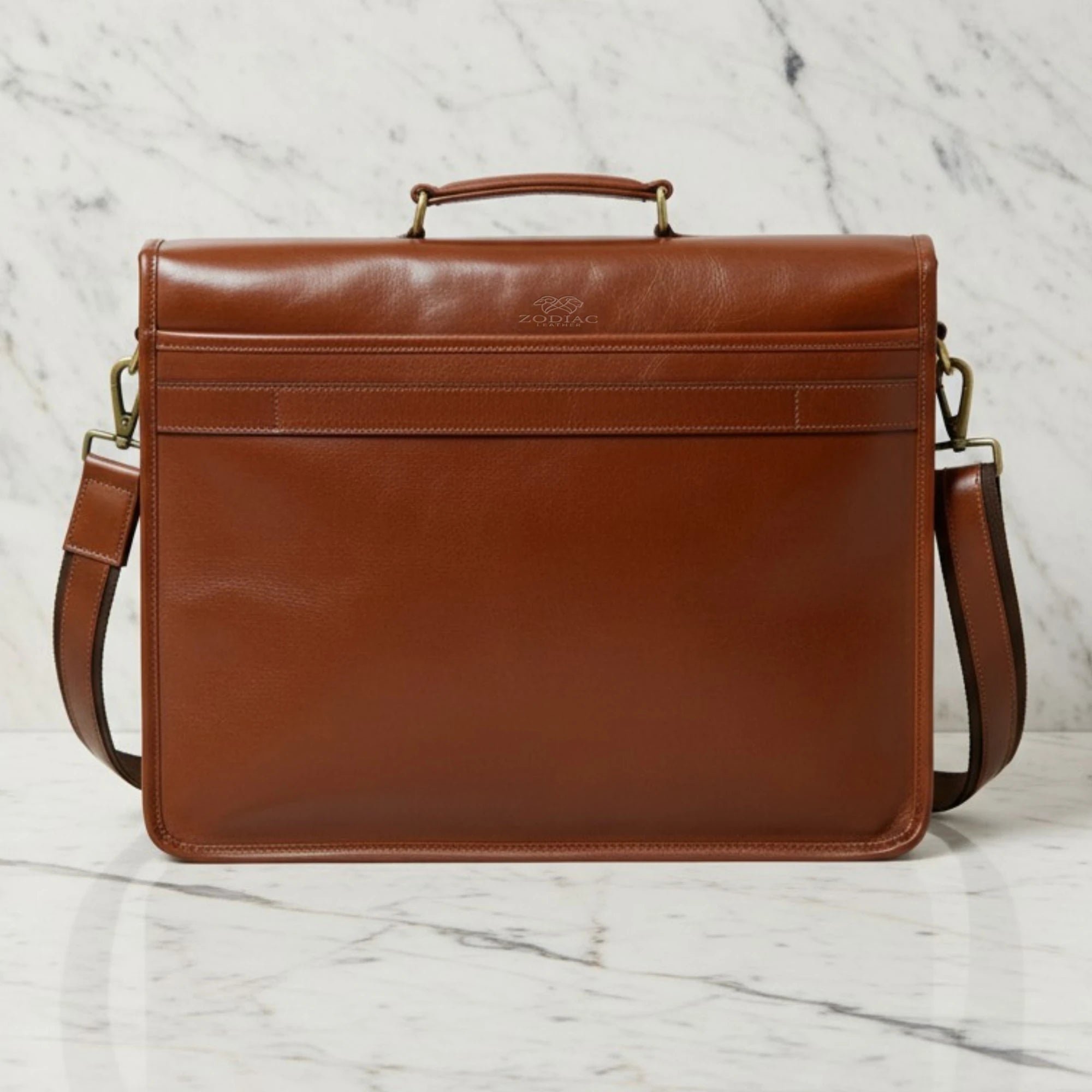 Zodiac Mason Brown Full Grain Leather Briefcase