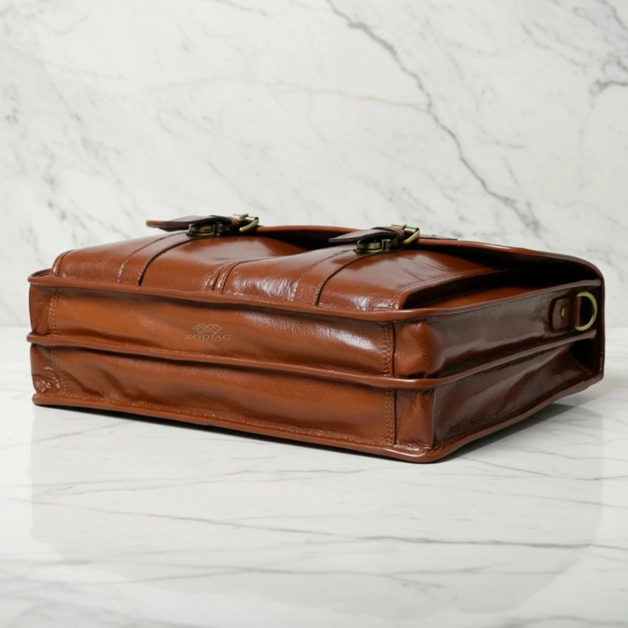 Zodiac Mason Brown Full Grain Leather Briefcase