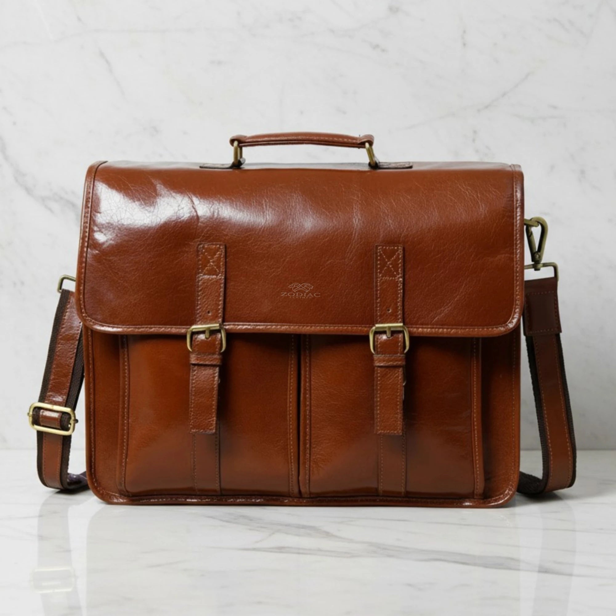 Zodiac Mason Brown Full Grain Leather Briefcase