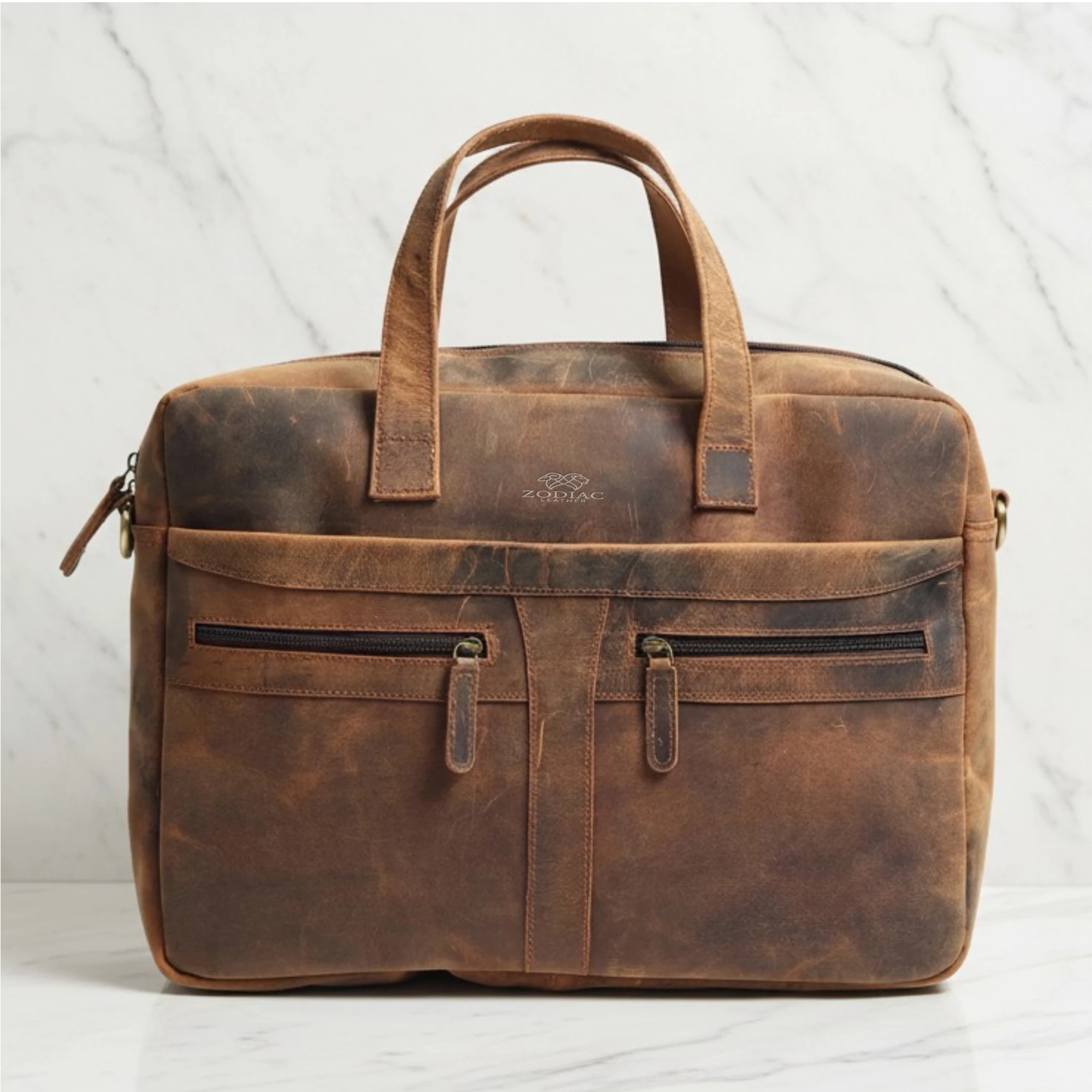 Zodiac Raw Leather Office Briefcase