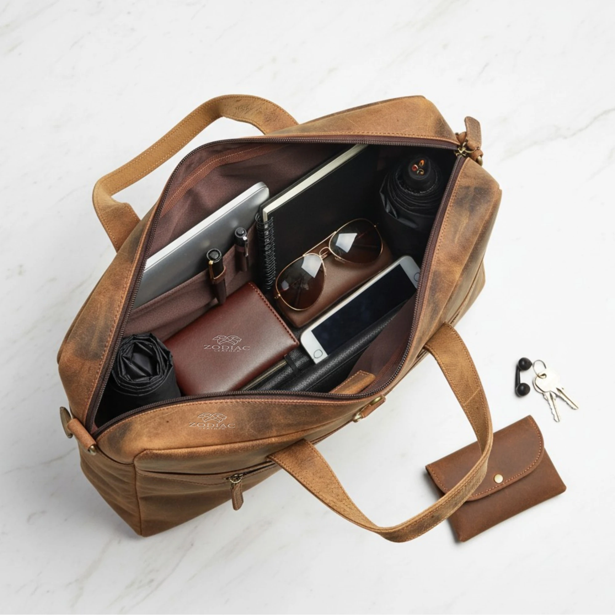 Zodiac Raw Leather Office Briefcase
