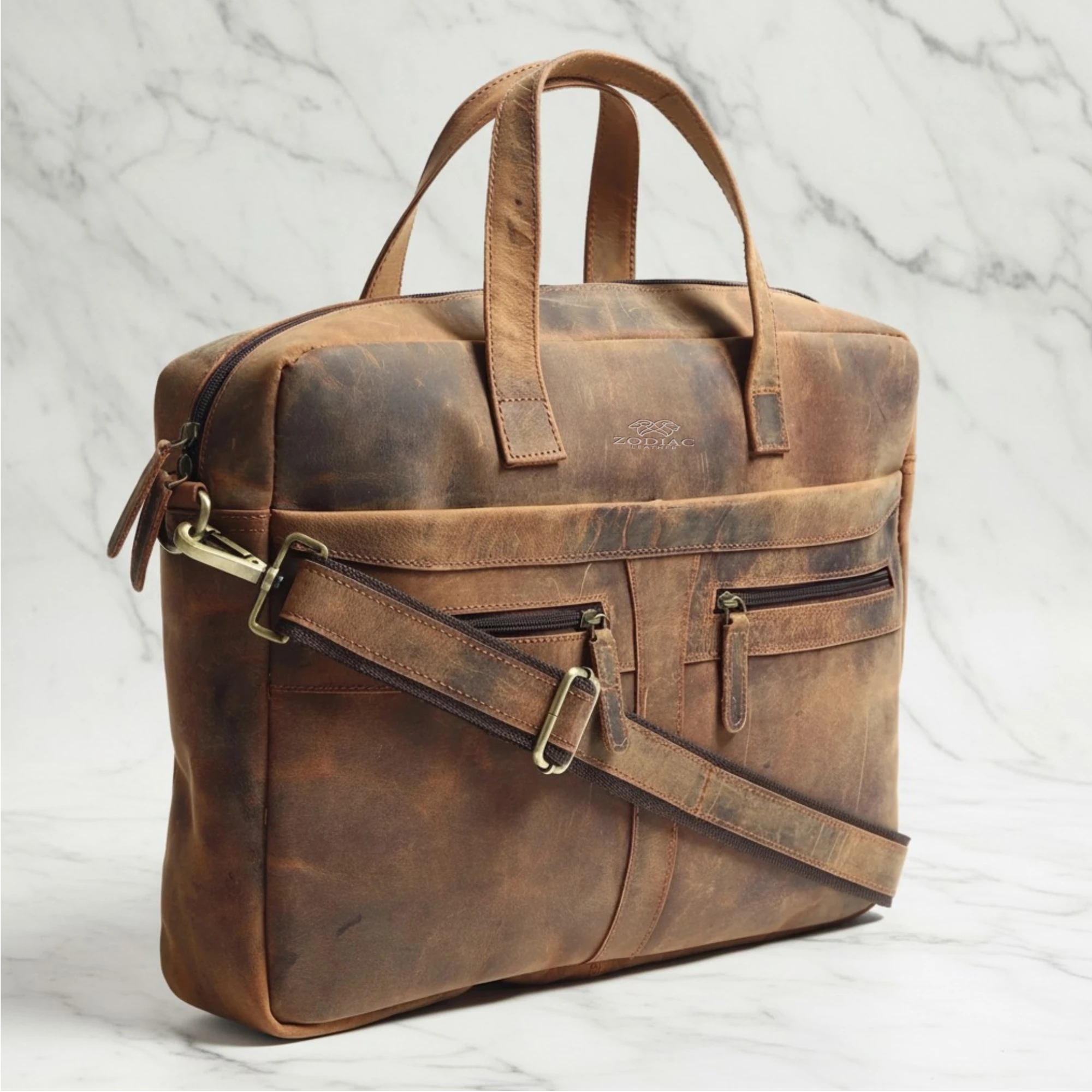 Zodiac Raw Leather Office Briefcase