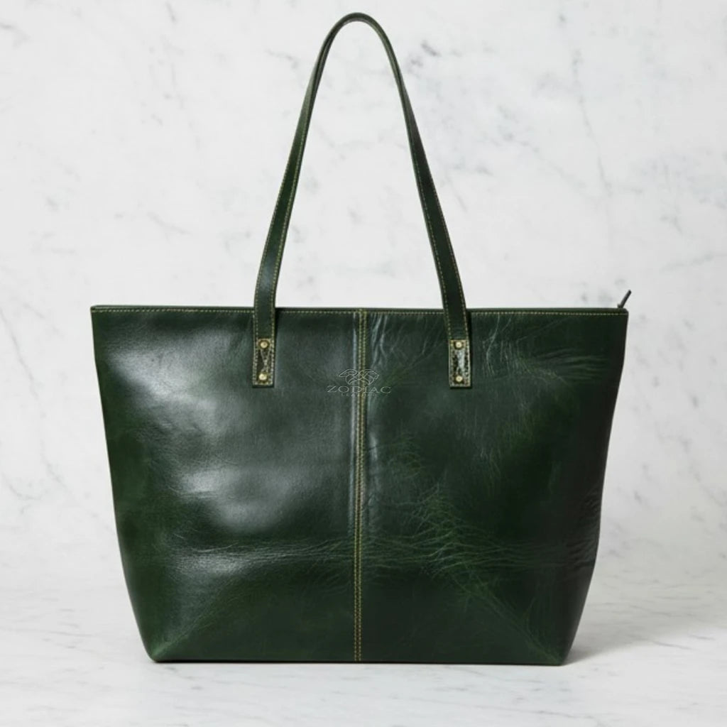 Zodiac Jimmy Genuine Leather Tote Handbag Green