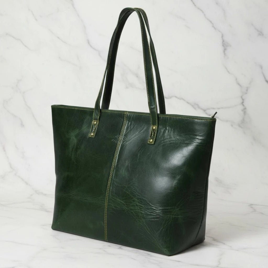 Zodiac Jimmy Genuine Leather Tote Handbag Green