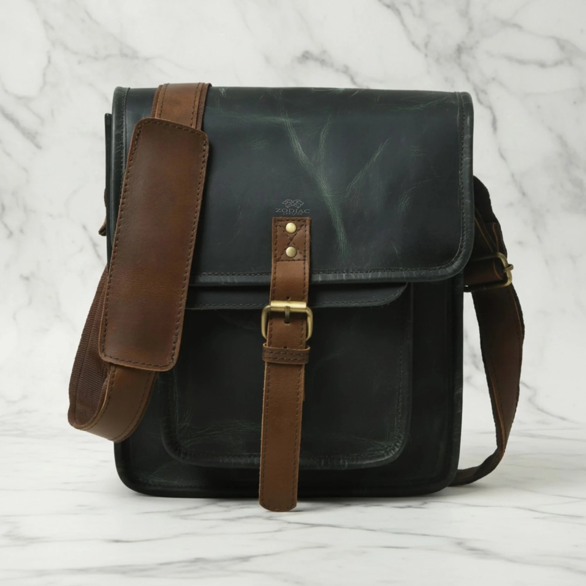 The Classic Green with Brown Accent Crossbody Messenger Bag