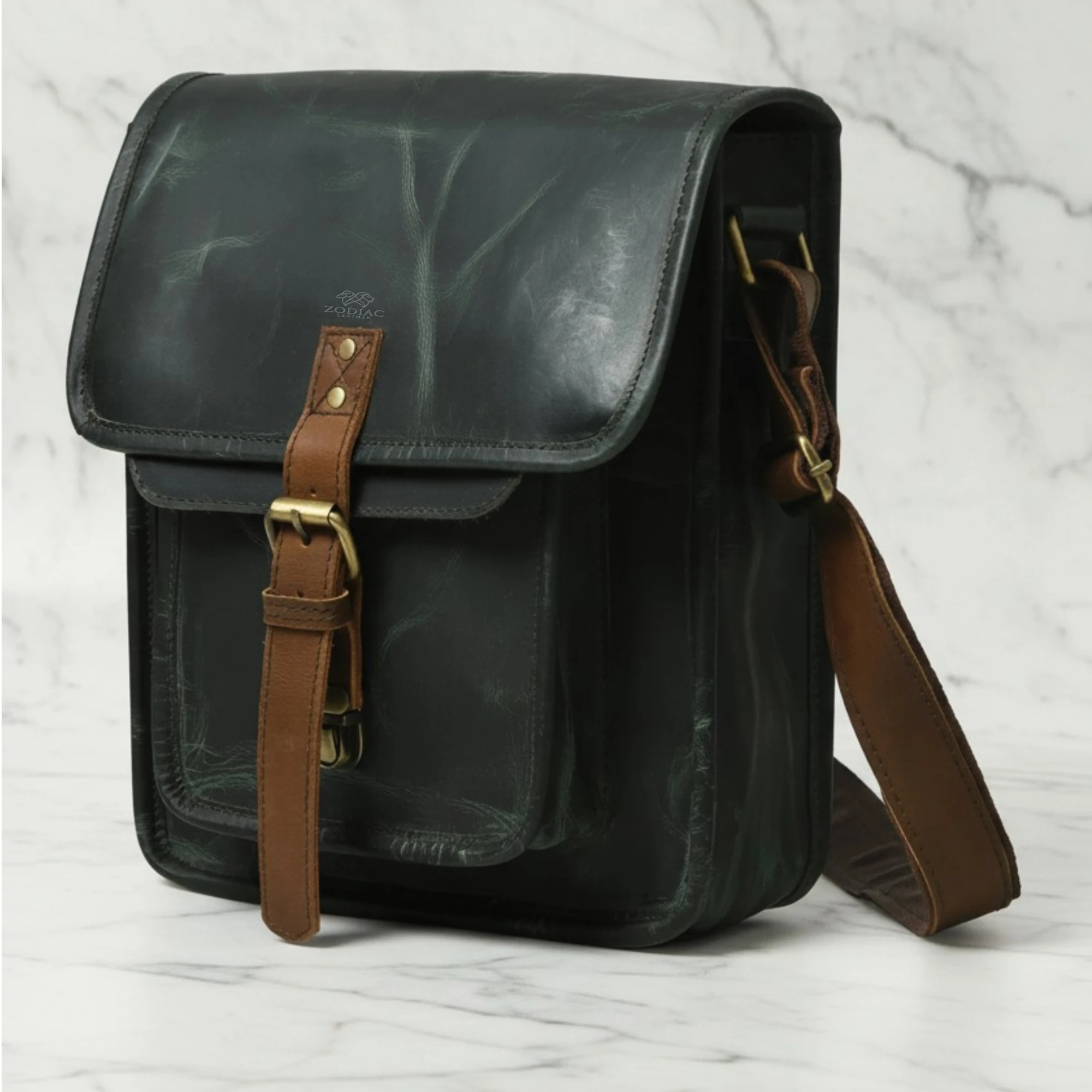 The Classic Green with Brown Accent Crossbody Messenger Bag