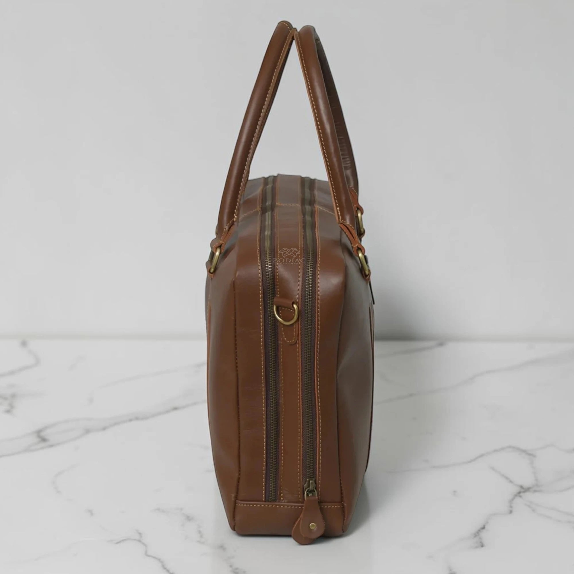 Zodiac Toby Brown Leather Laptop Office Briefcase