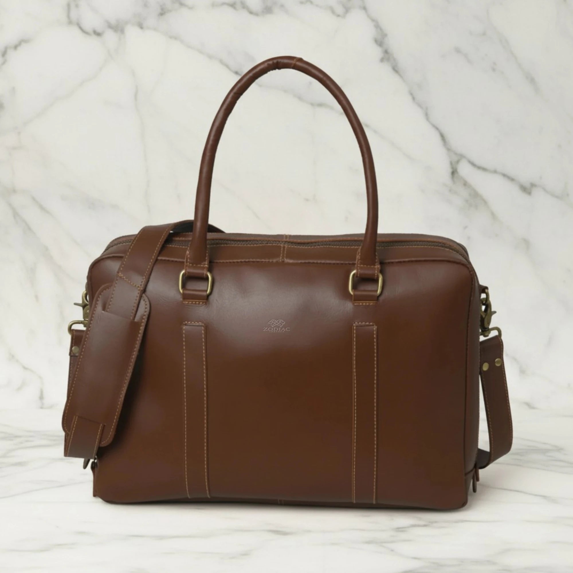 Zodiac Toby Brown Leather Laptop Office Briefcase