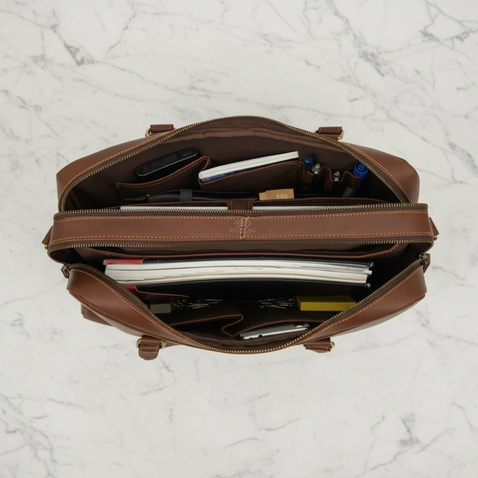 Zodiac Toby Brown Leather Laptop Office Briefcase