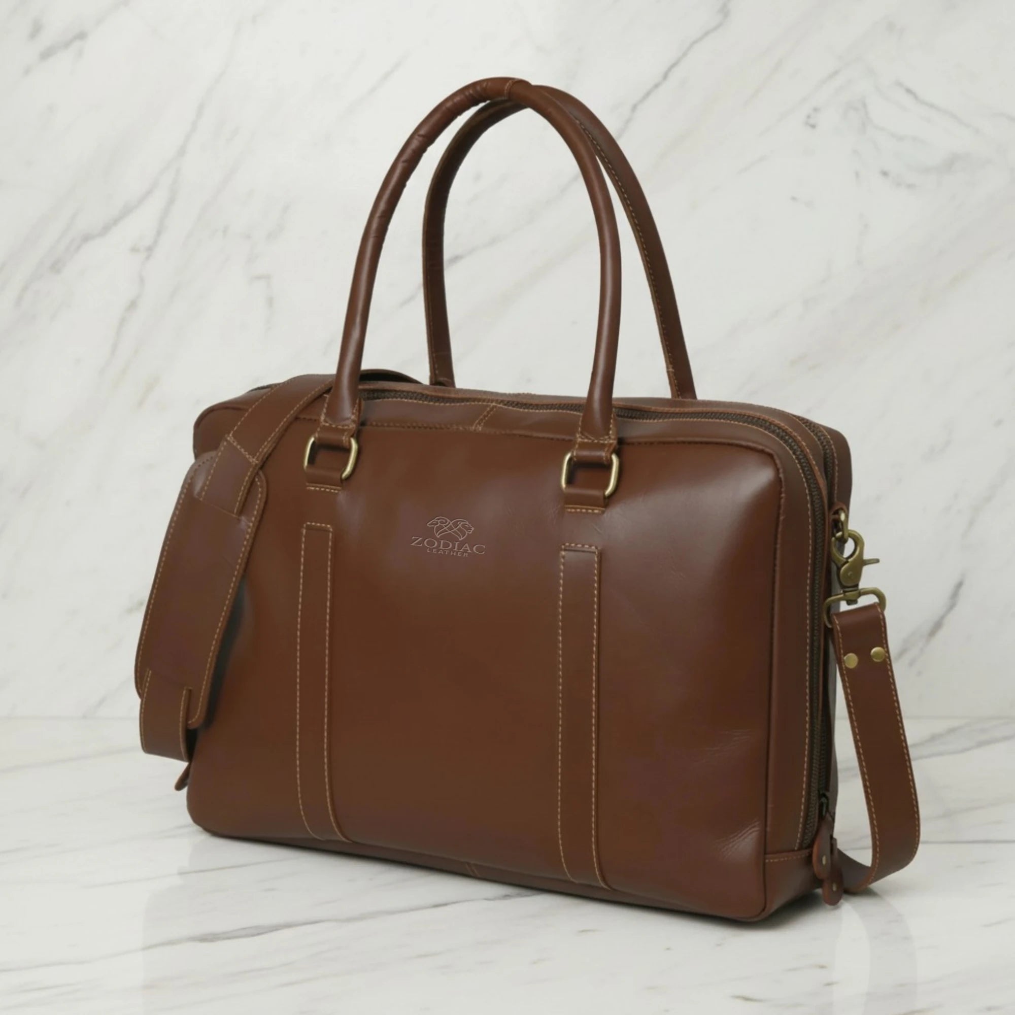 Zodiac Toby Brown Leather Laptop Office Briefcase