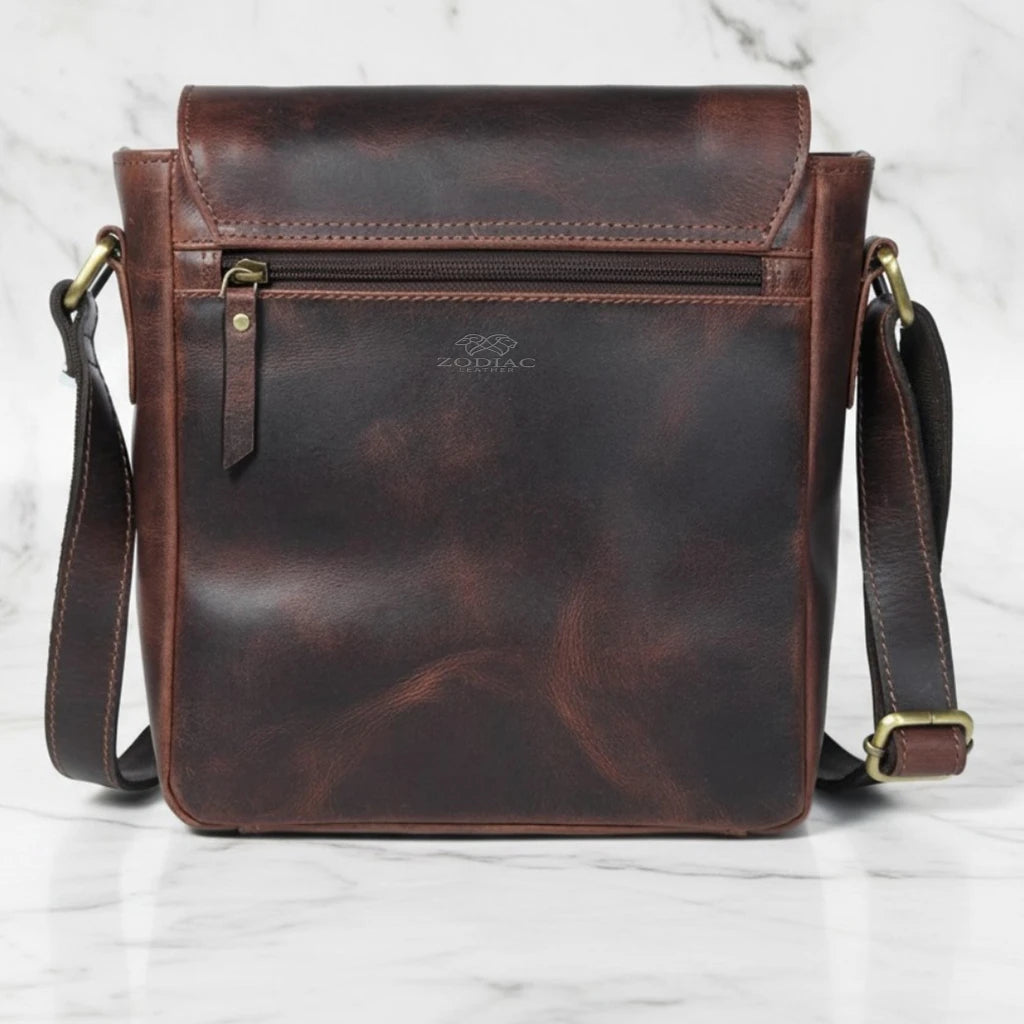 Zodiac Dahlia Premium Leather Unisex Crossbody Bag