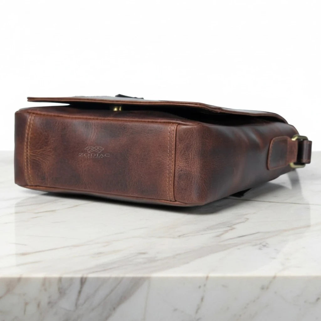 Zodiac Dahlia Premium Leather Unisex Crossbody Bag