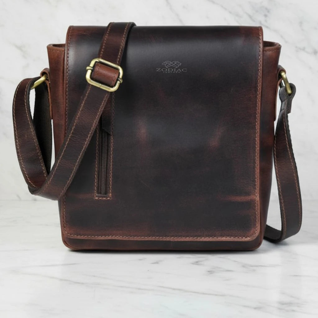 Zodiac Dahlia Premium Leather Unisex Crossbody Bag