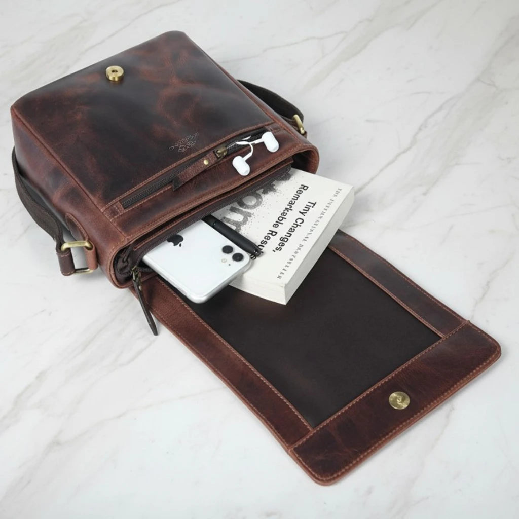 Zodiac Dahlia Premium Leather Unisex Crossbody Bag