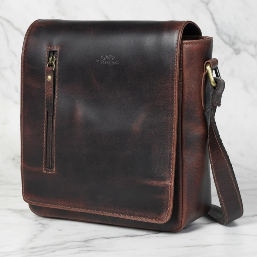 Zodiac Dahlia Premium Leather Unisex Crossbody Bag