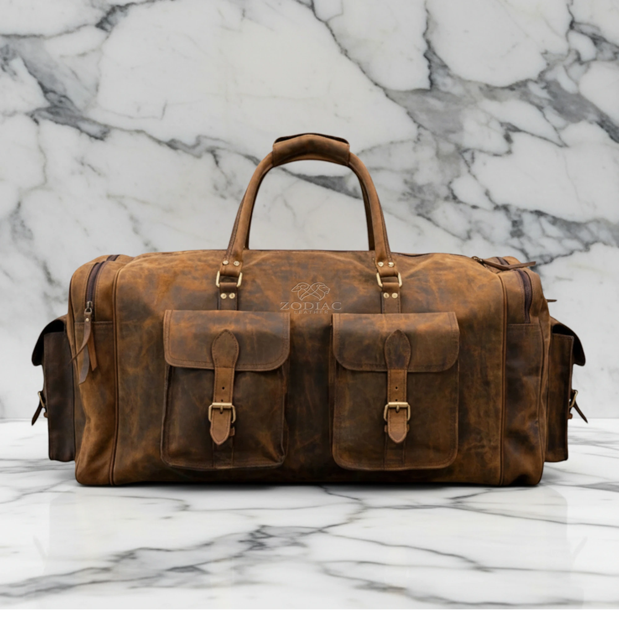 Zodiac Amelia Vintage Rough Leather Luggage Bag Brown
