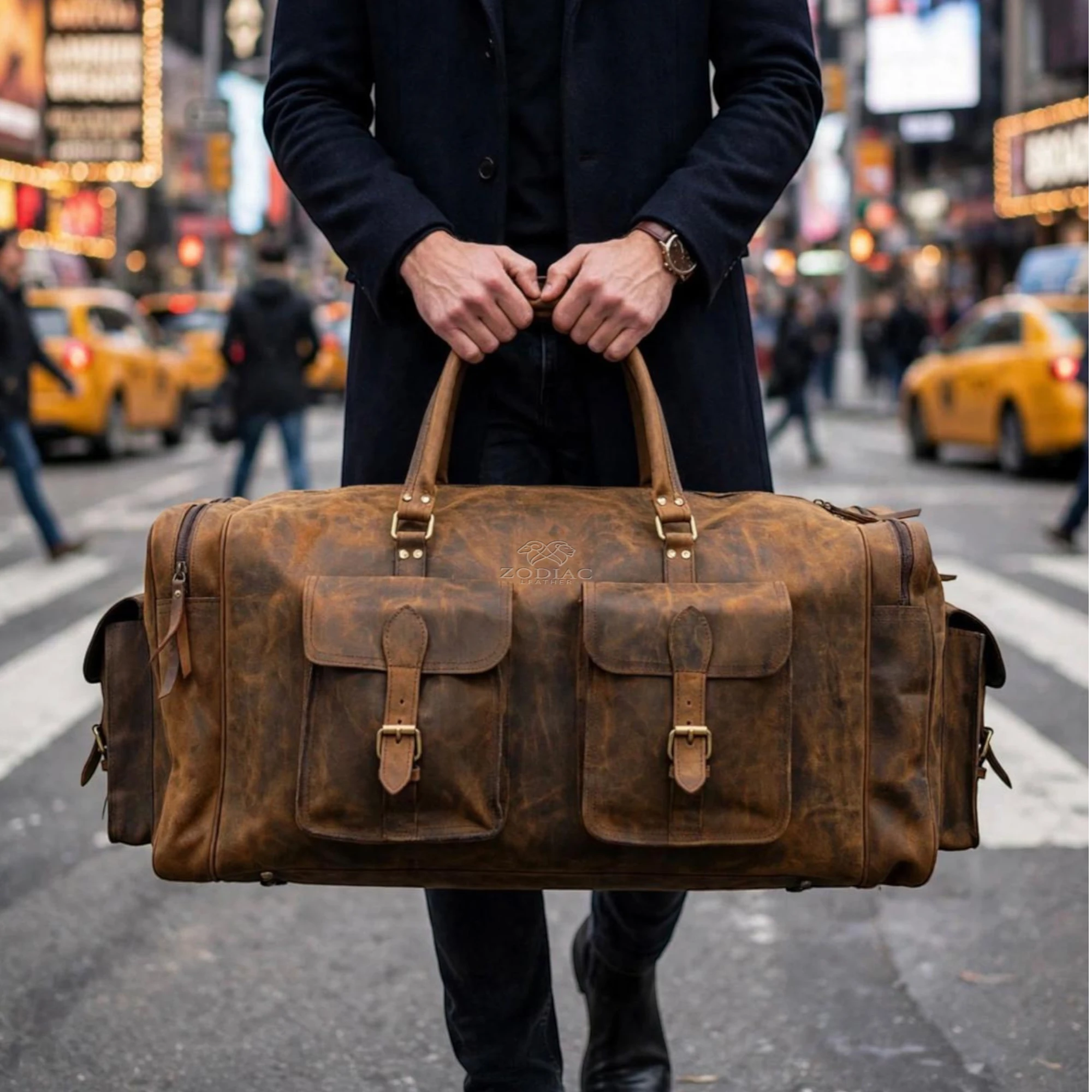 Zodiac Amelia Vintage Rough Leather Luggage Bag Brown