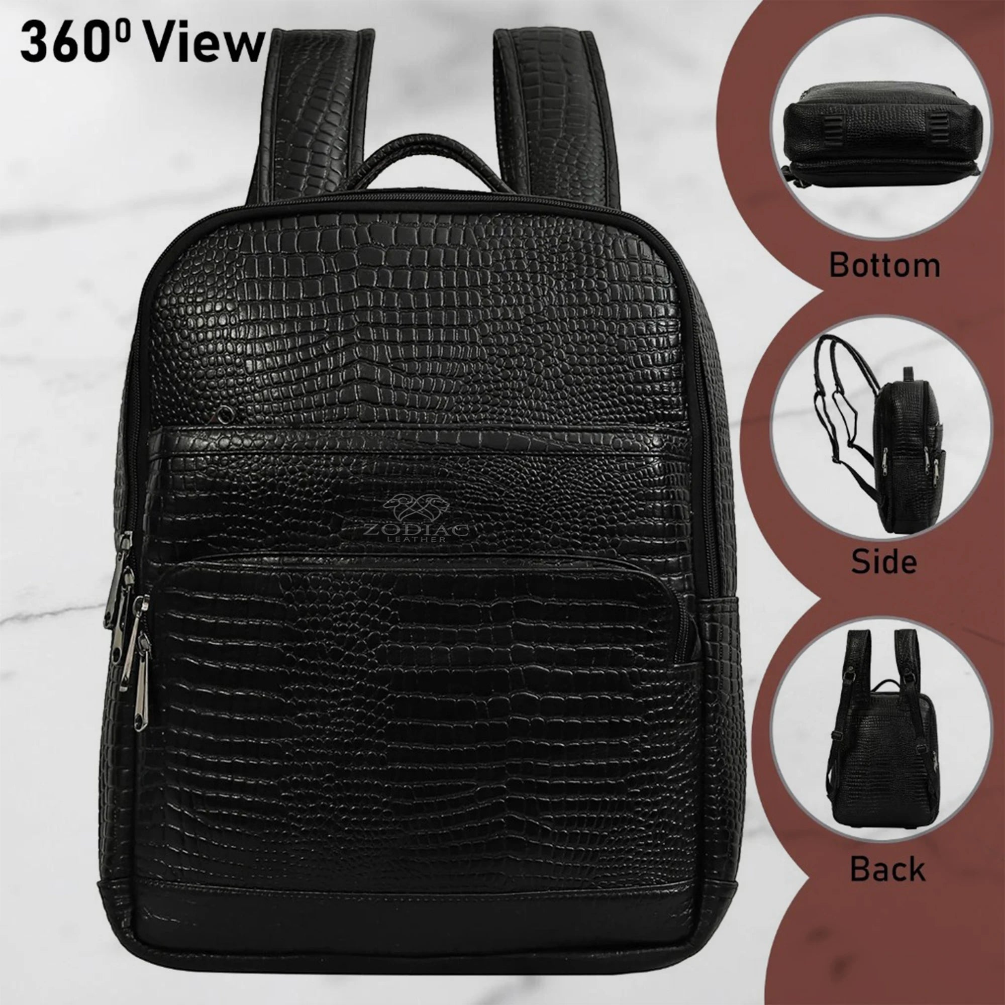 Zodiac Amor Genuine Leather Croc Backpack Black