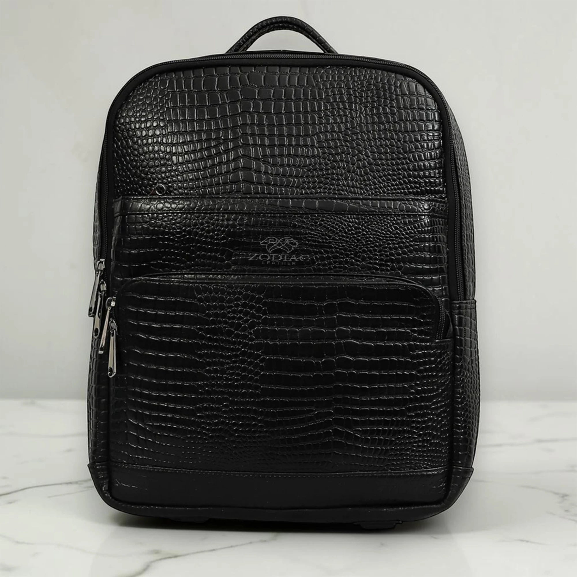 Zodiac Amor Genuine Leather Croc Backpack Black
