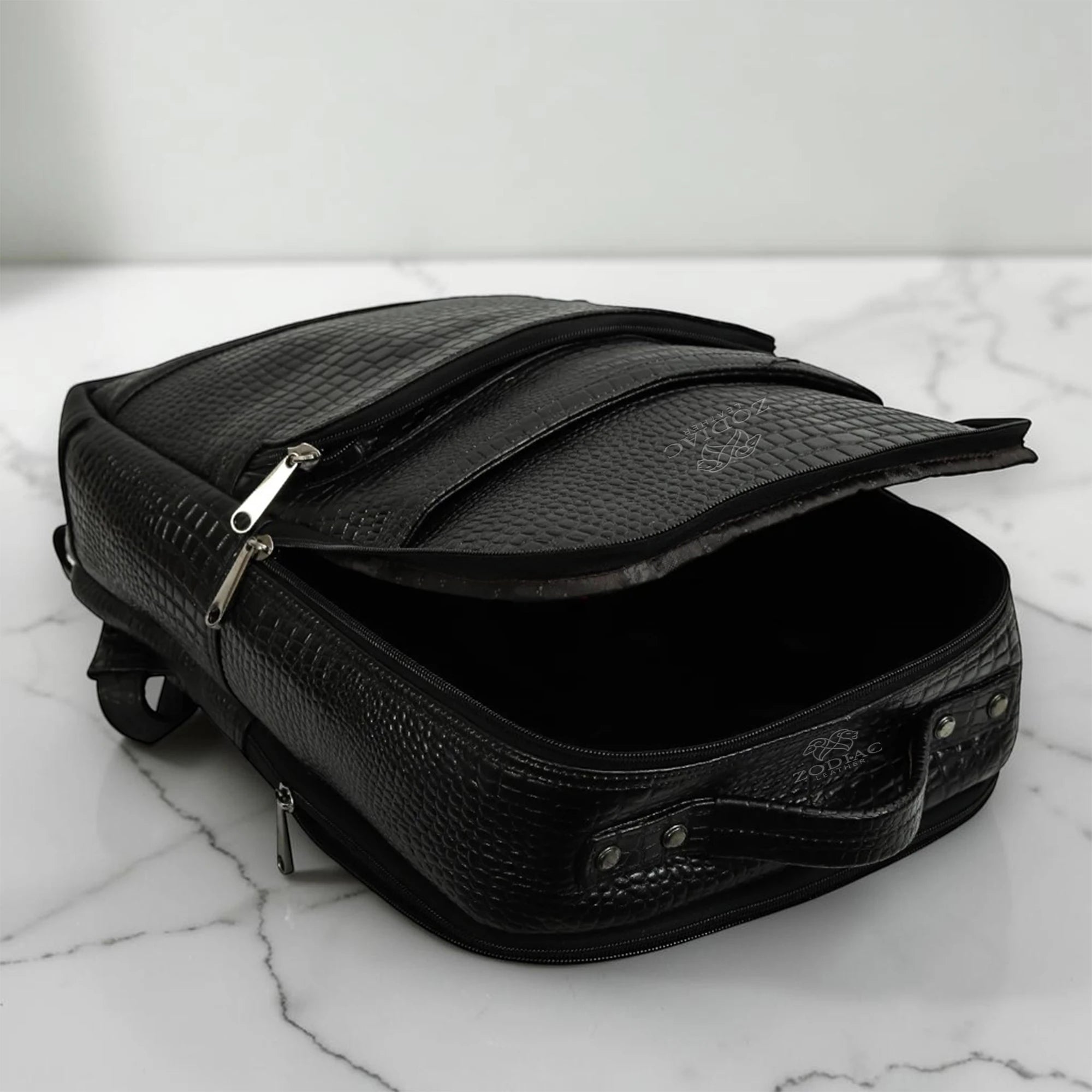 Zodiac Amor Genuine Leather Croc Backpack Black