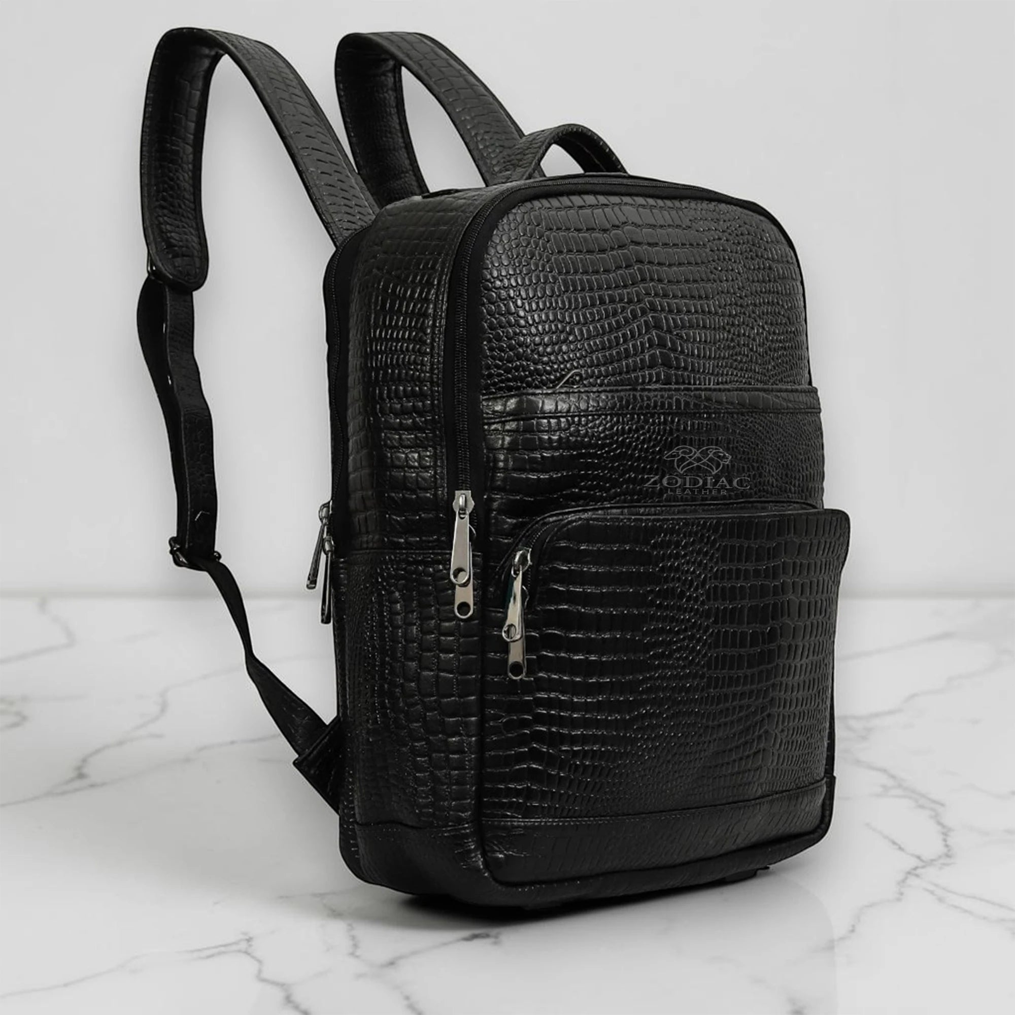 Zodiac Amor Genuine Leather Croc Backpack Black