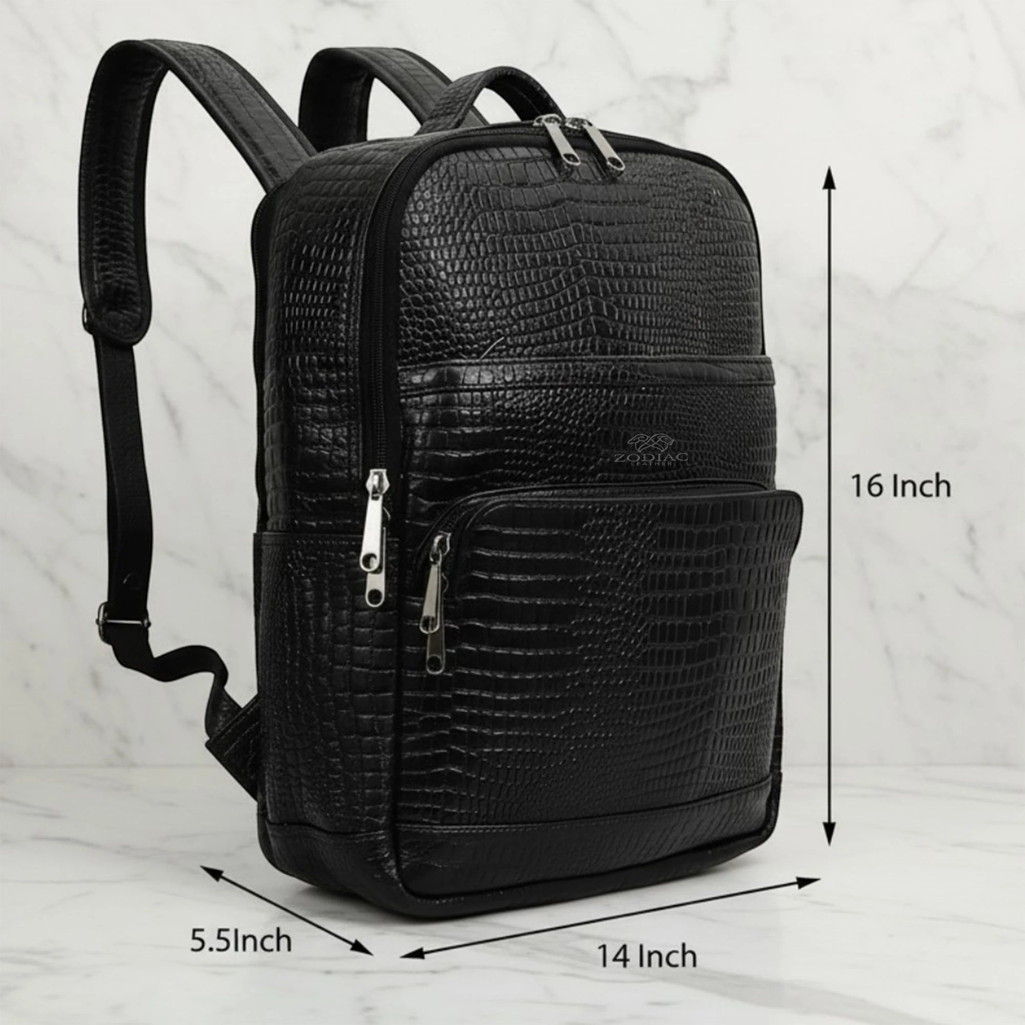 Zodiac Amor Genuine Leather Croc Backpack Black