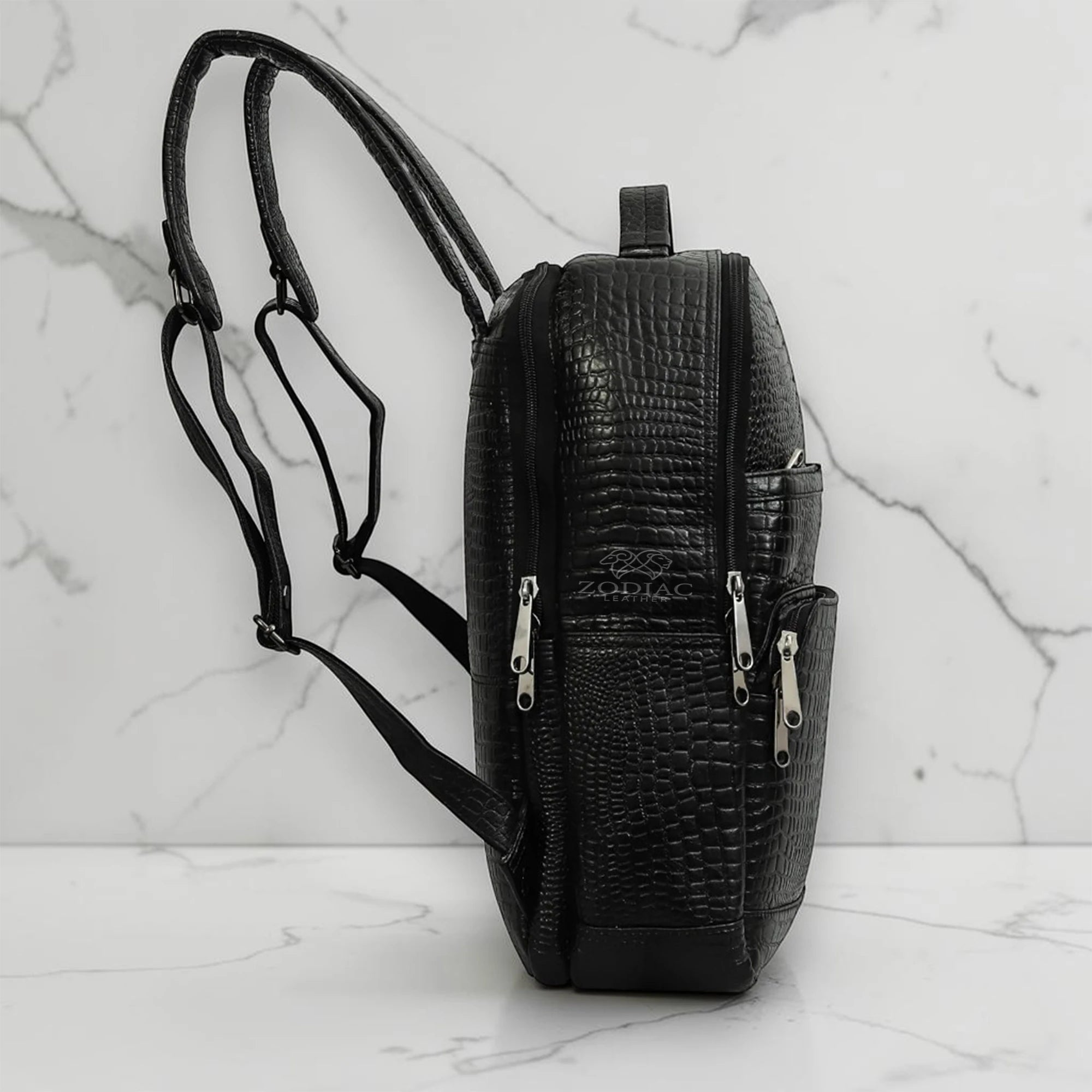 Zodiac Amor Genuine Leather Croc Backpack Black