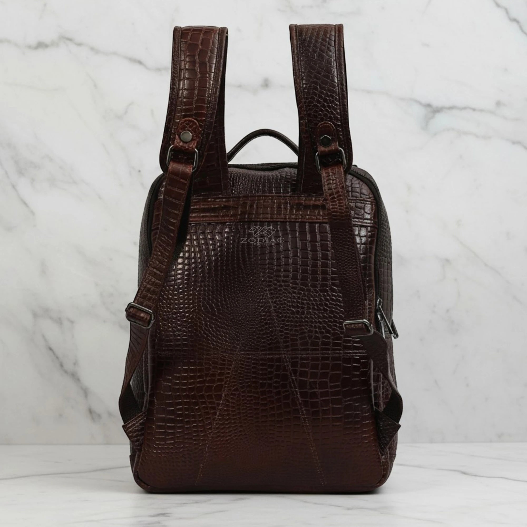 Zodiac Amor Genuine Leather Croc Backpack Brown