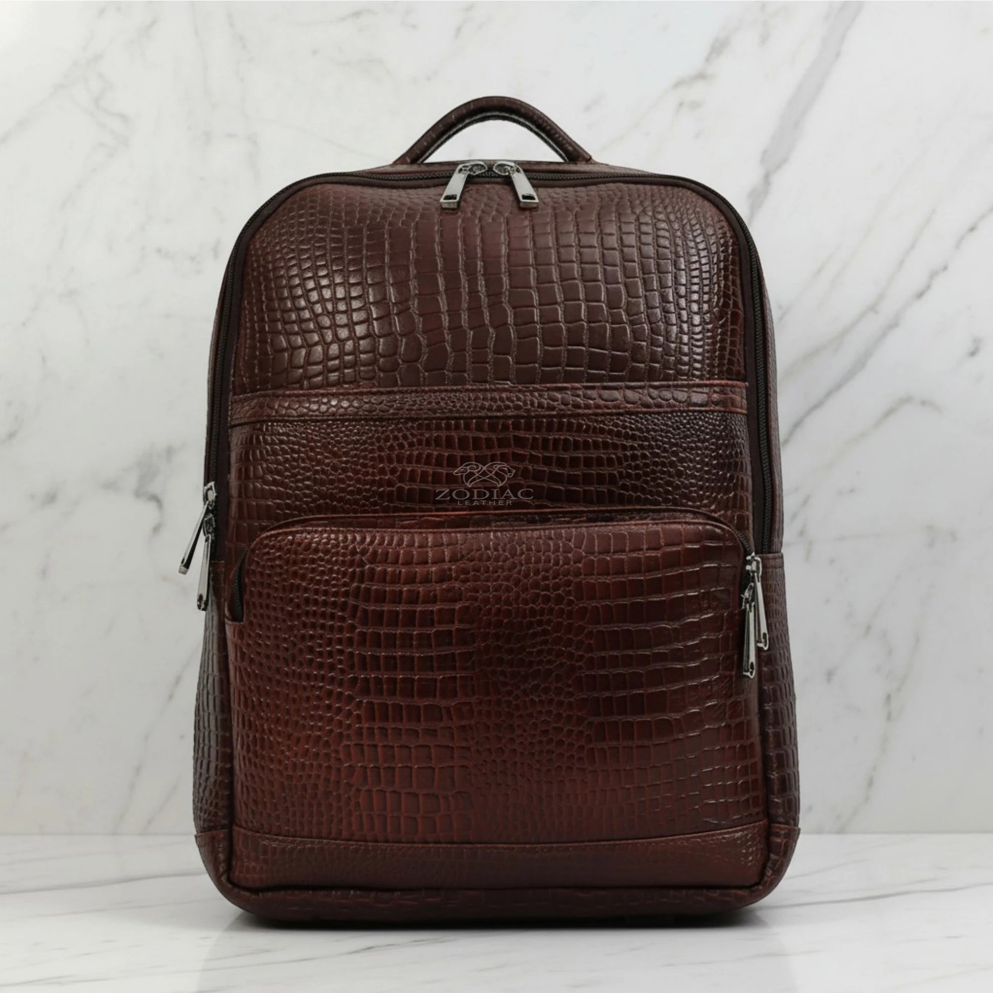 Zodiac Amor Genuine Leather Croc Backpack Brown
