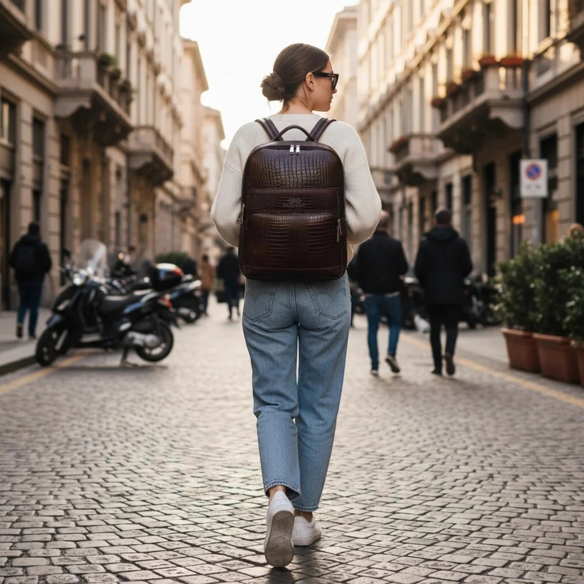 Zodiac Amor Genuine Leather Croc Backpack Brown