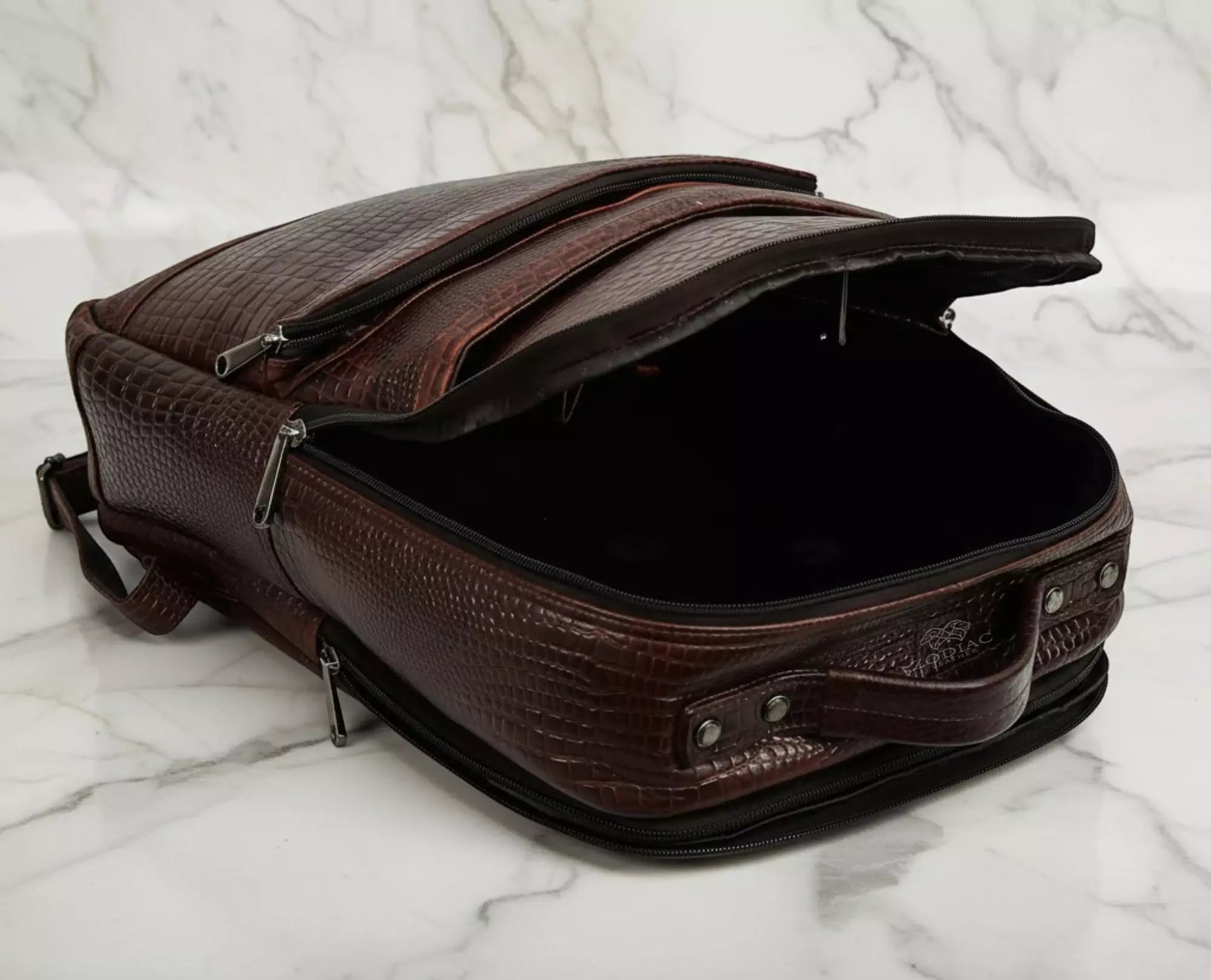Zodiac Amor Genuine Leather Croc Backpack Brown