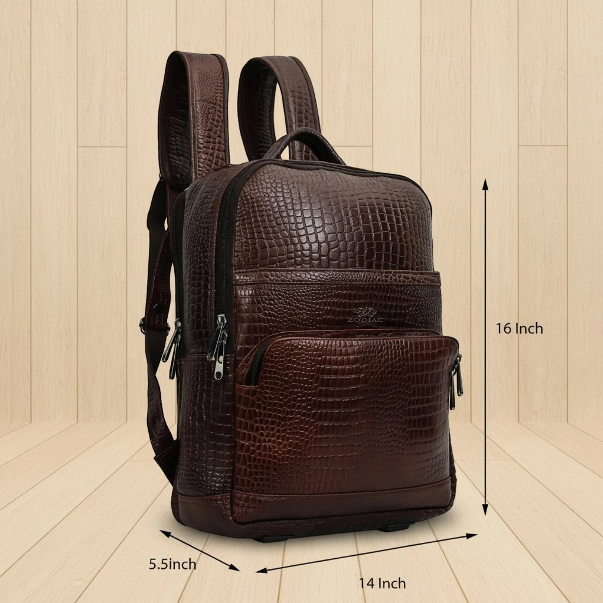 Zodiac Amor Genuine Leather Croc Backpack Brown